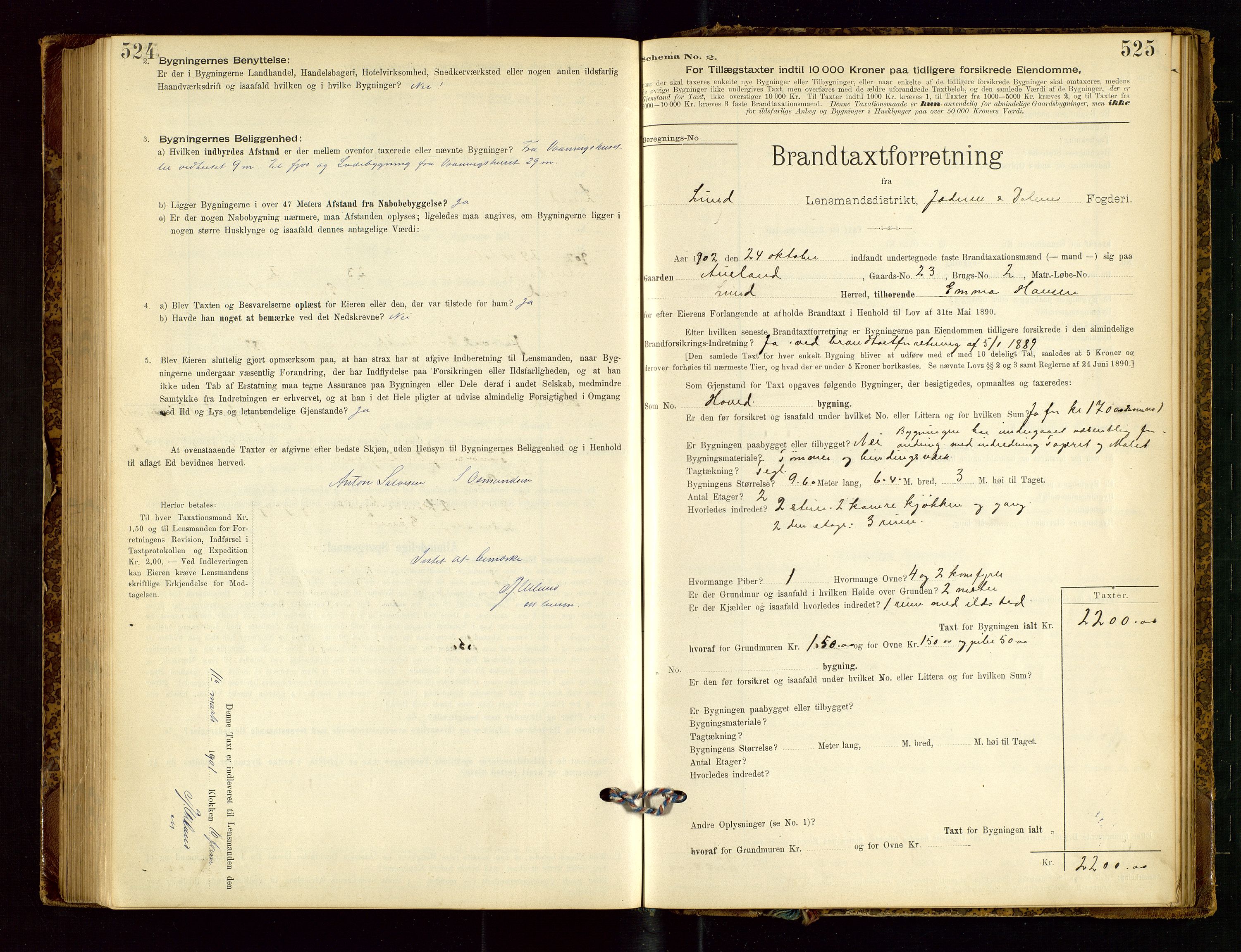Lund lensmannskontor, SAST/A-100303/Gob/L0001: "Brandtakstprotokol", 1894-1907, p. 524-525