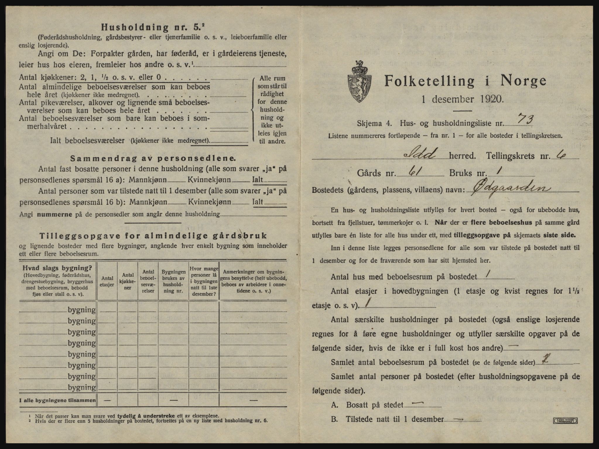 SAO, 1920 census for Idd, 1920, p. 1016