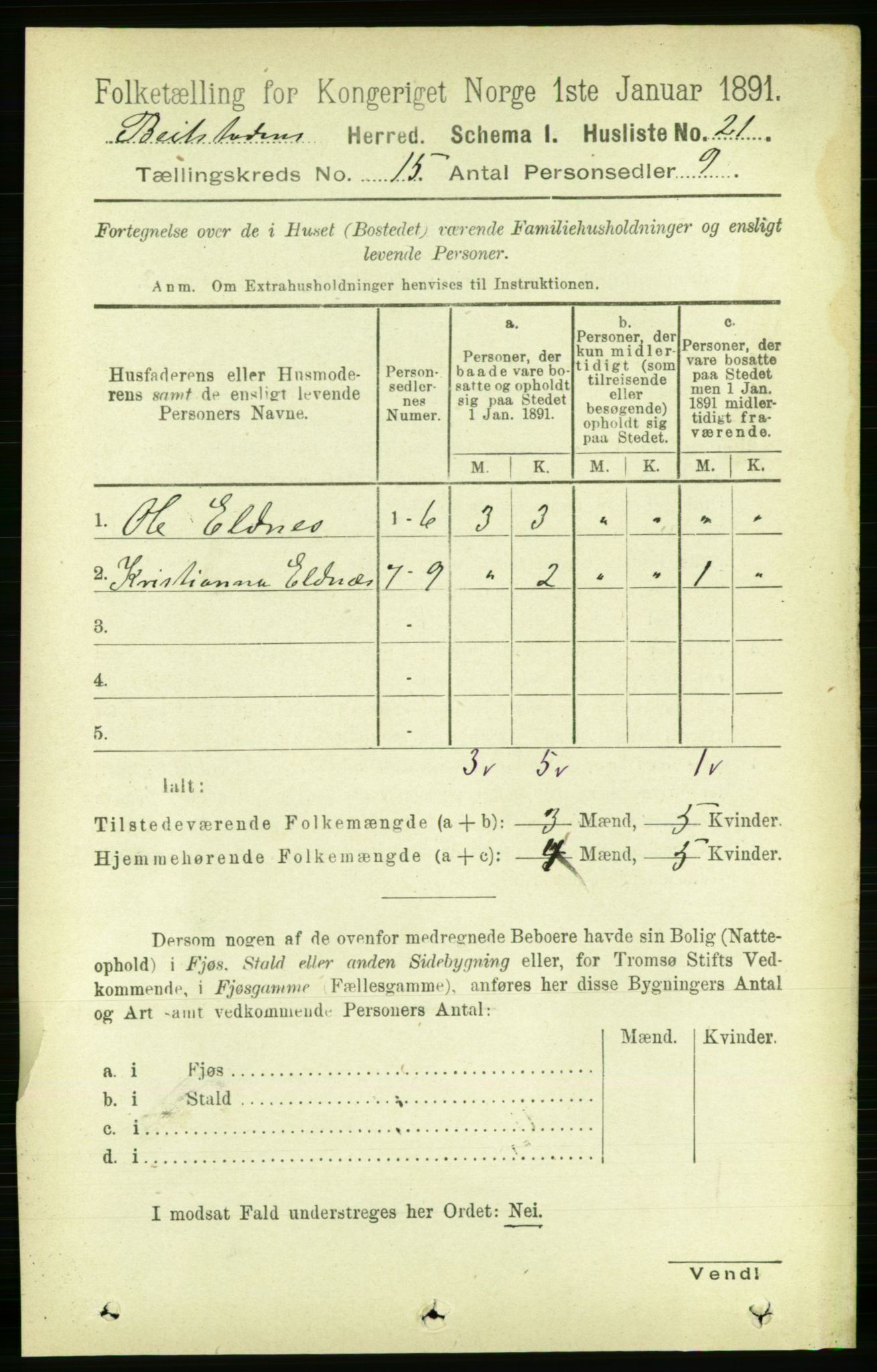 RA, 1891 census for 1727 Beitstad, 1891, p. 4004