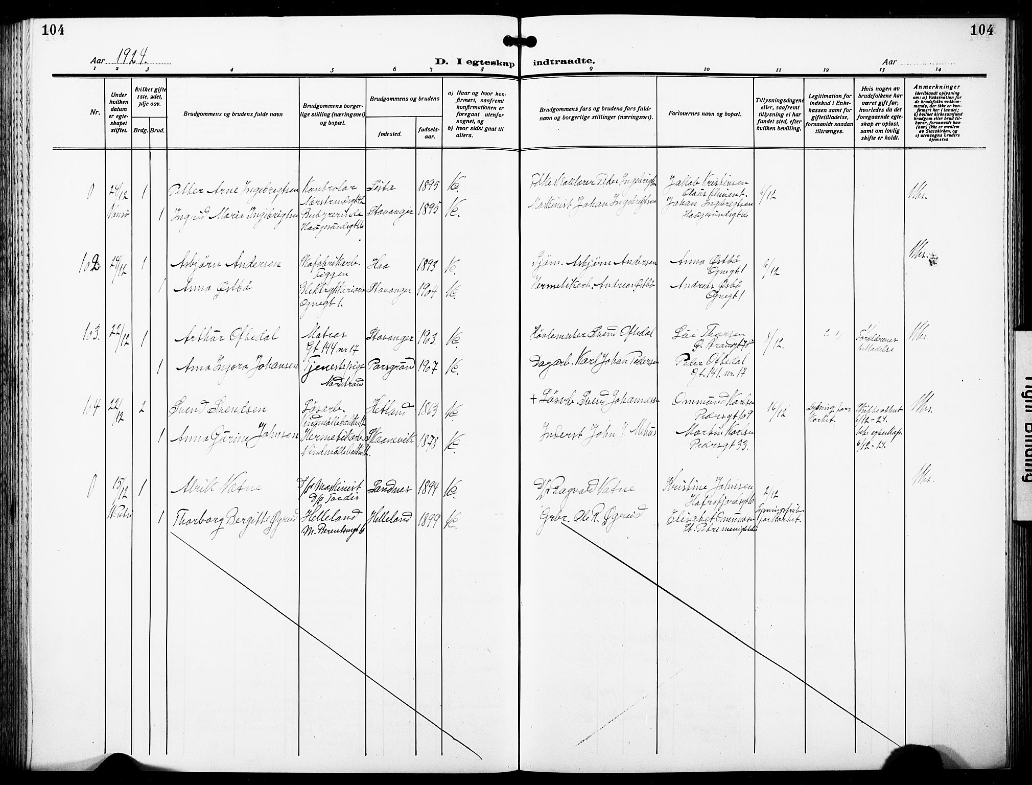 St. Johannes sokneprestkontor, SAST/A-101814/001/30/30BB/L0007: Parish register (copy) no. B 7, 1917-1932, p. 104