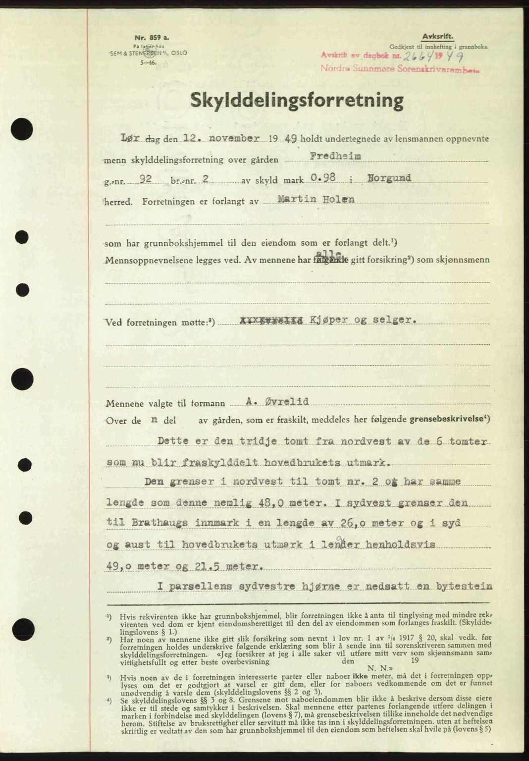 Nordre Sunnmøre sorenskriveri, AV/SAT-A-0006/1/2/2C/2Ca: Mortgage book no. A33, 1949-1950, Diary no: : 2664/1949