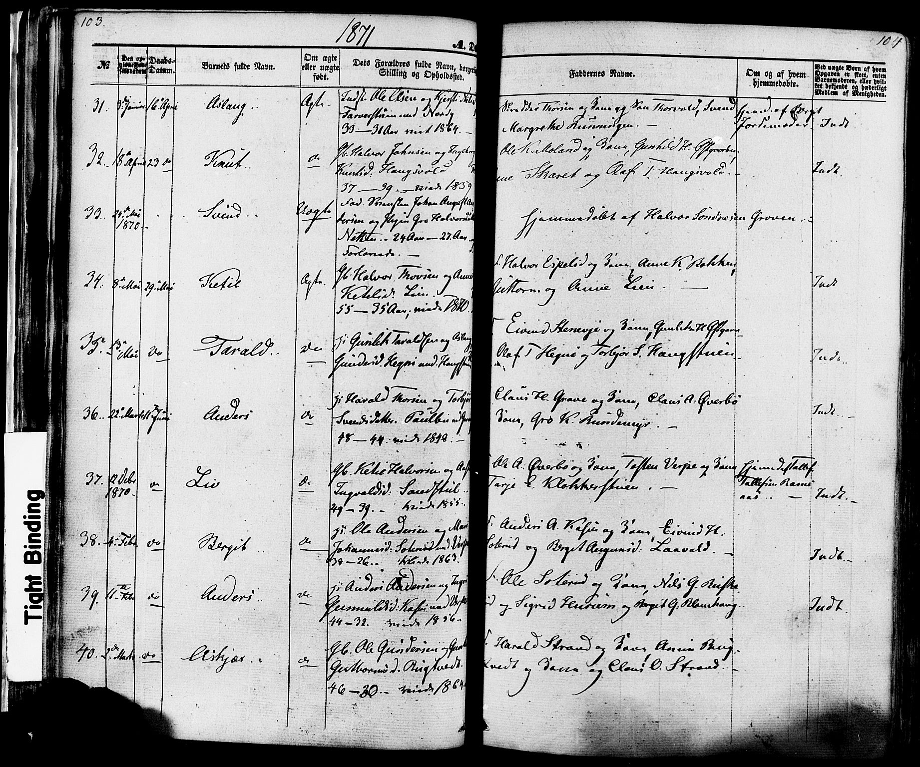 Seljord kirkebøker, AV/SAKO-A-20/F/Fa/L0013: Parish register (official) no. I 13, 1866-1876, p. 103-104