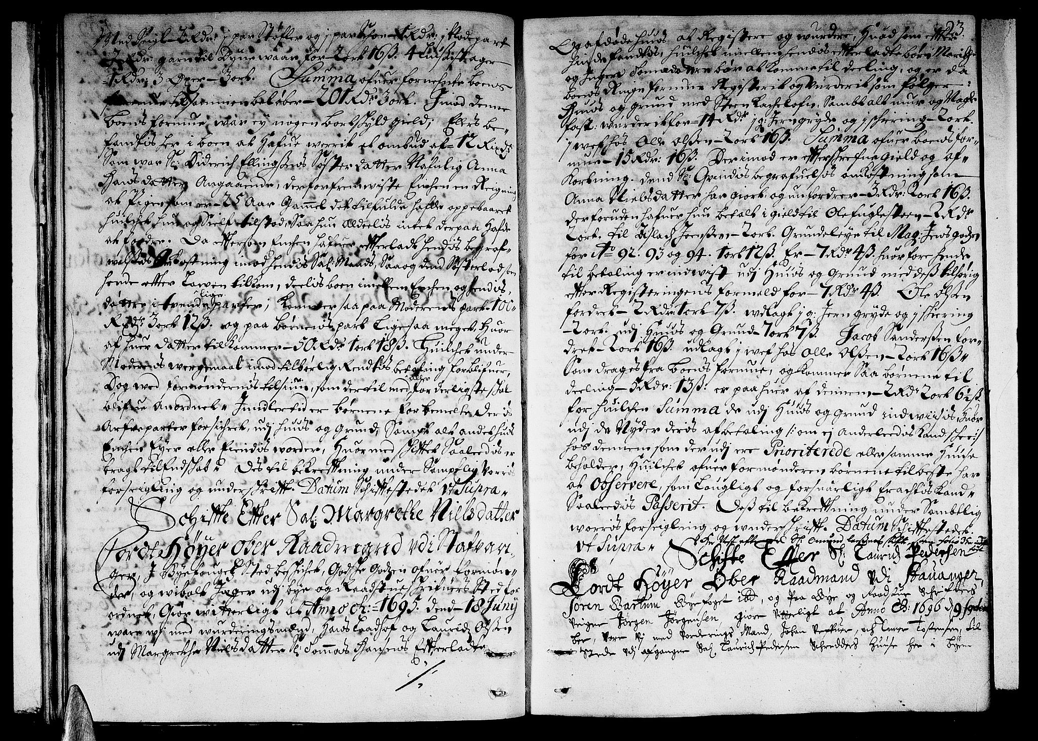 Stavanger byfogd, AV/SAST-A-101408/001/5/50/503BB/L0003: Skifteprotokoll, 1695-1707, p. 22b-23a