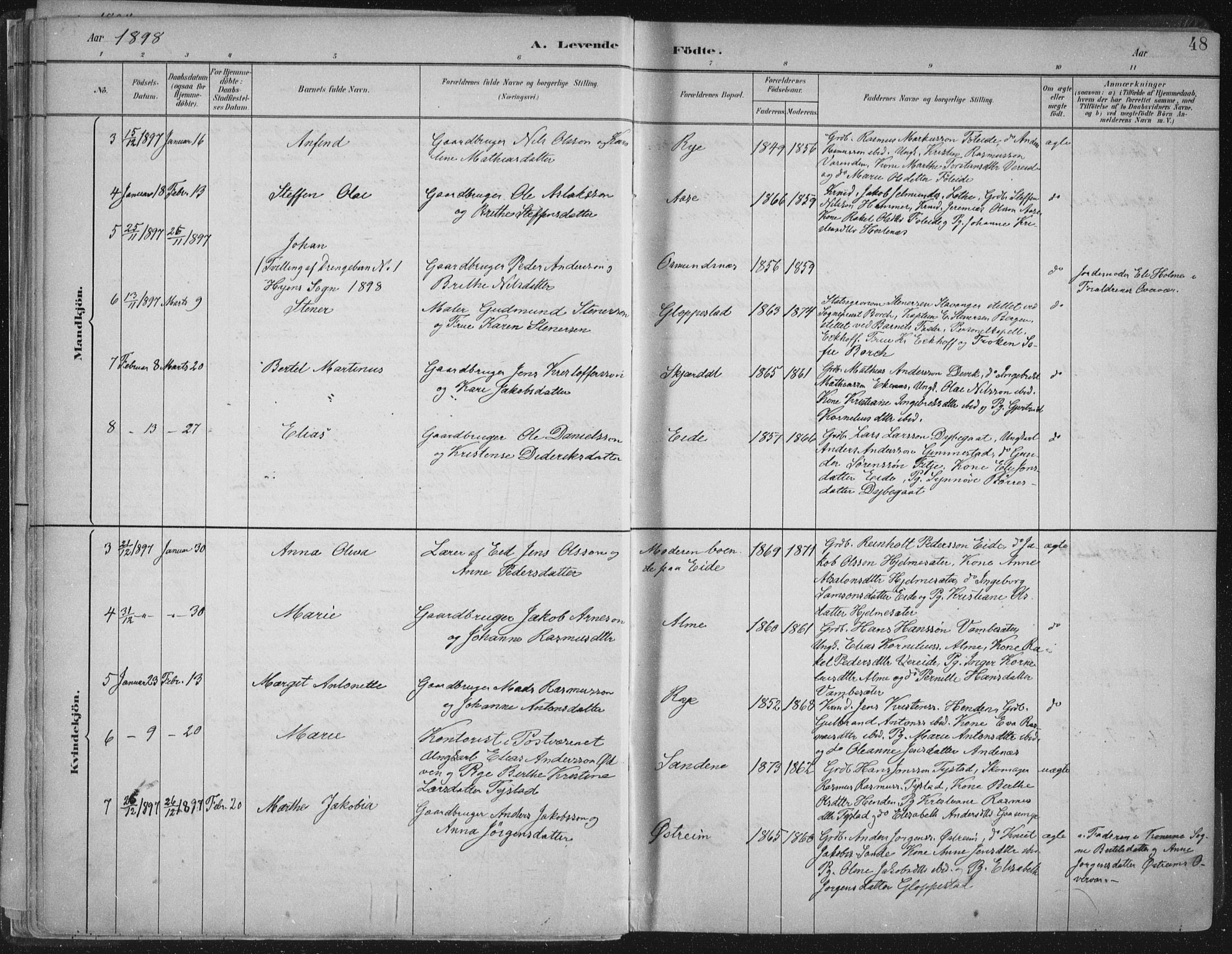 Gloppen sokneprestembete, AV/SAB-A-80101/H/Haa/Haab/L0001: Parish register (official) no. B  1, 1885-1905, p. 48