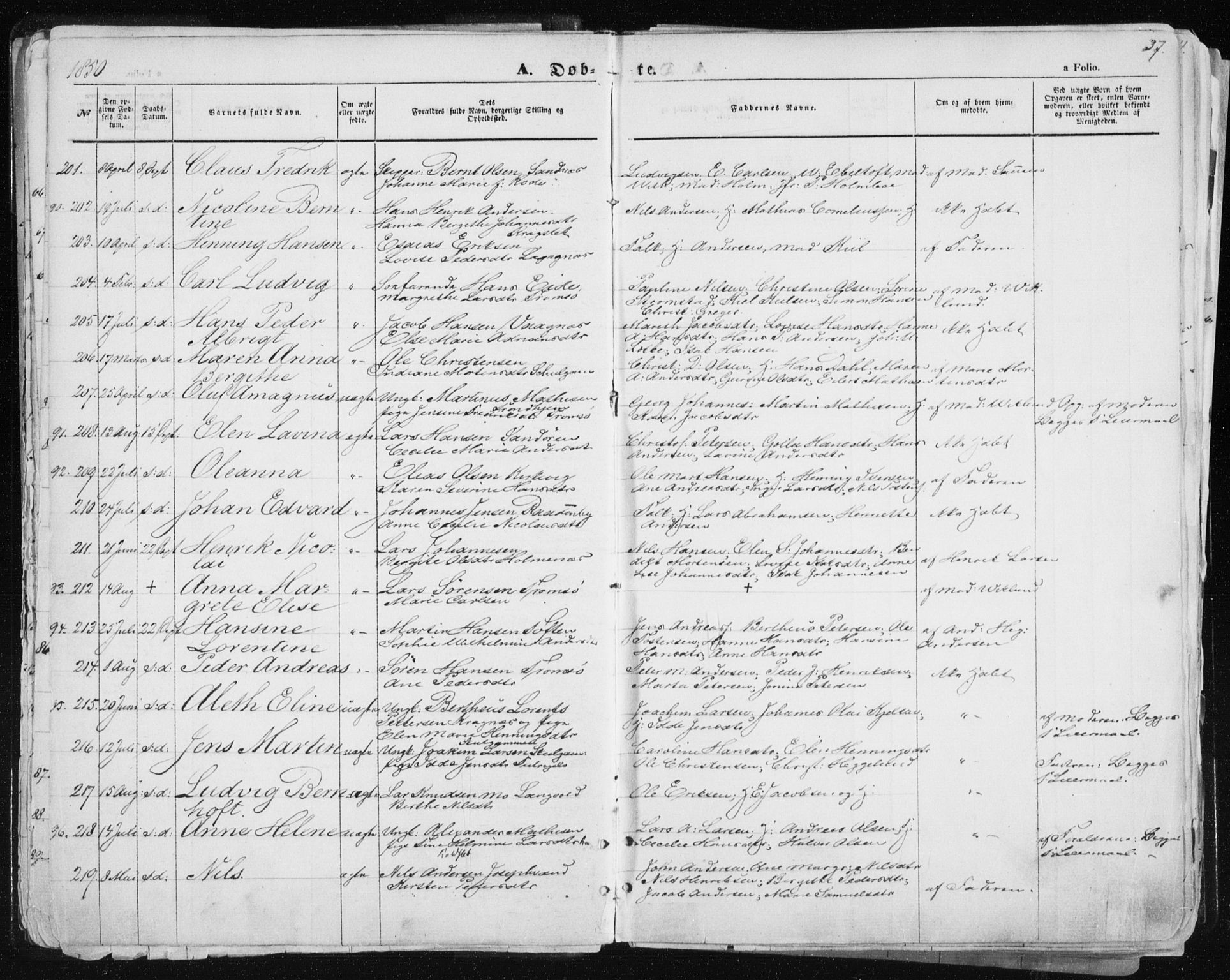 Tromsø sokneprestkontor/stiftsprosti/domprosti, SATØ/S-1343/G/Ga/L0010kirke: Parish register (official) no. 10, 1848-1855, p. 37