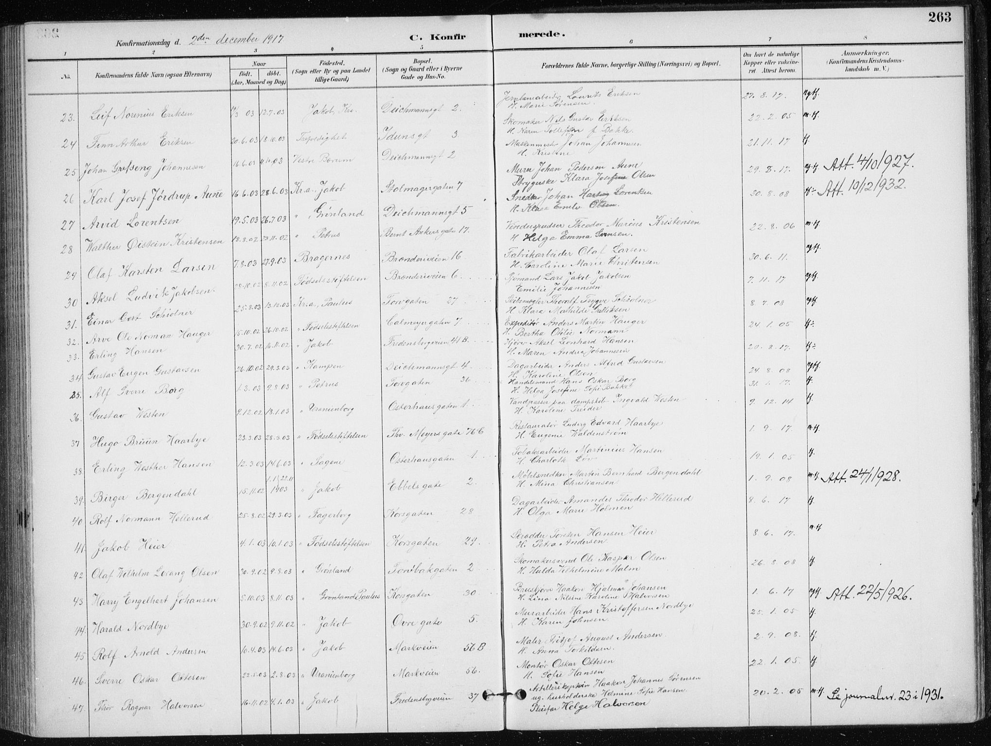 Jakob prestekontor Kirkebøker, AV/SAO-A-10850/F/Fa/L0008: Parish register (official) no. 8, 1892-1924, p. 263