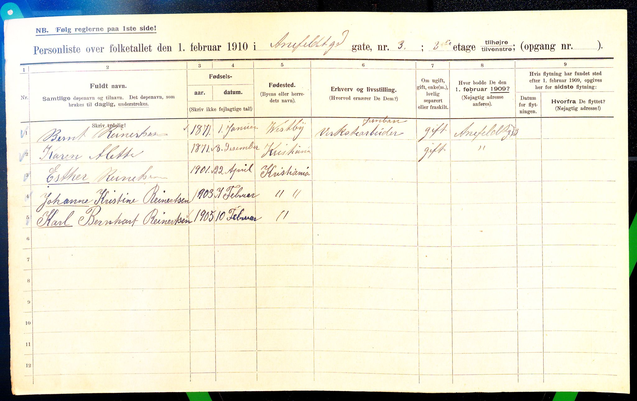 OBA, Municipal Census 1910 for Kristiania, 1910, p. 1041