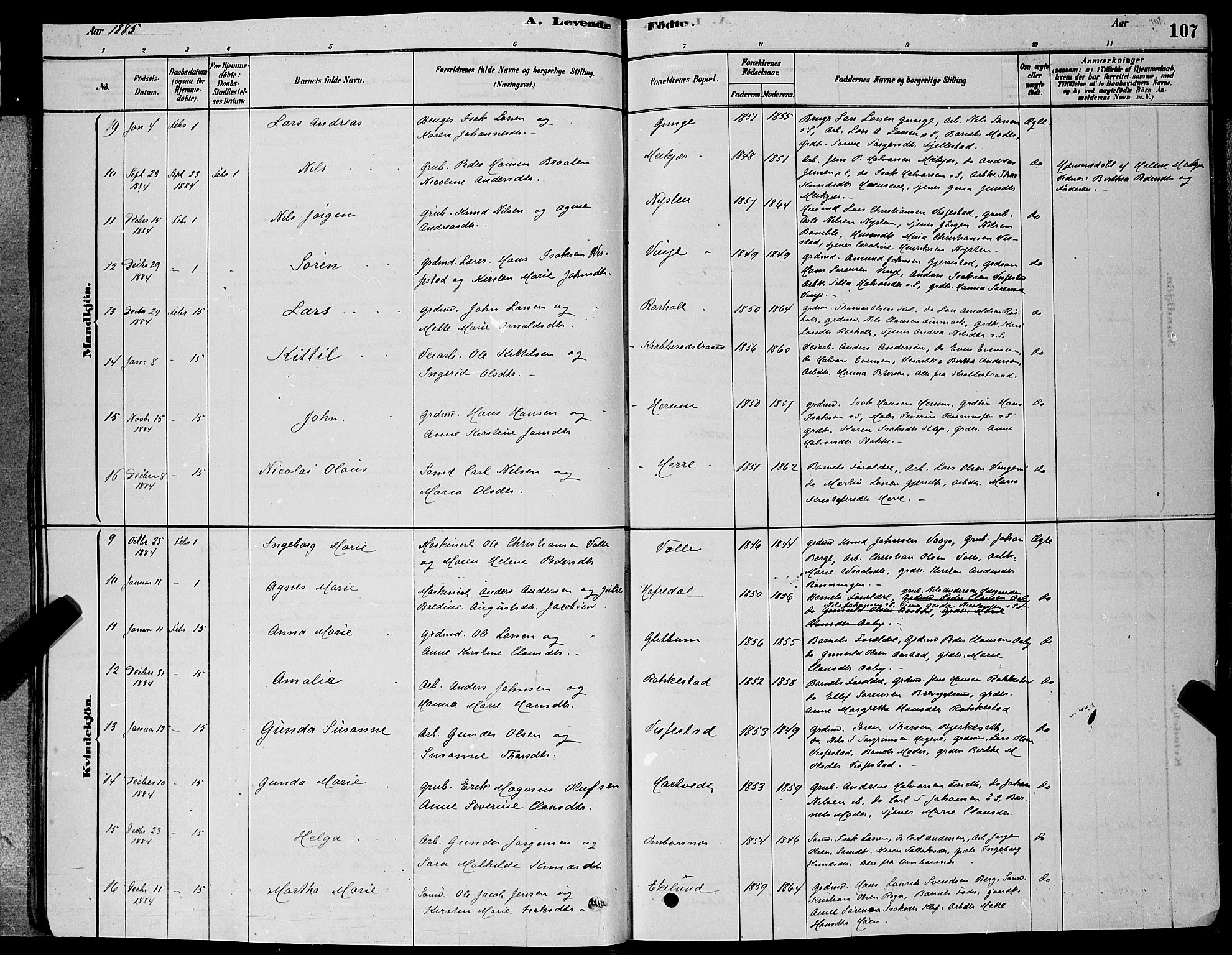 Bamble kirkebøker, SAKO/A-253/G/Ga/L0008: Parish register (copy) no. I 8, 1878-1888, p. 107