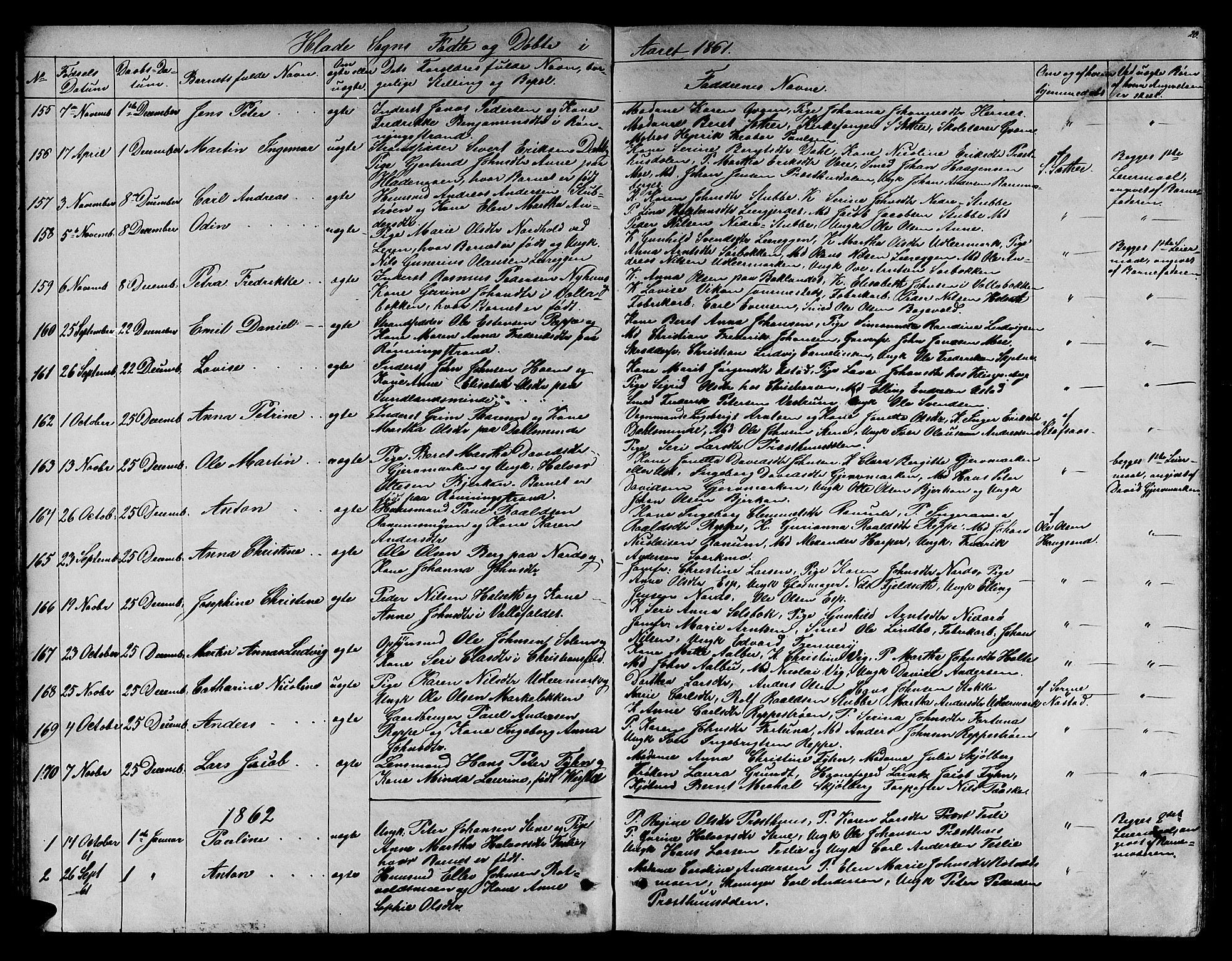 Ministerialprotokoller, klokkerbøker og fødselsregistre - Sør-Trøndelag, SAT/A-1456/606/L0311: Parish register (copy) no. 606C07, 1860-1877, p. 20