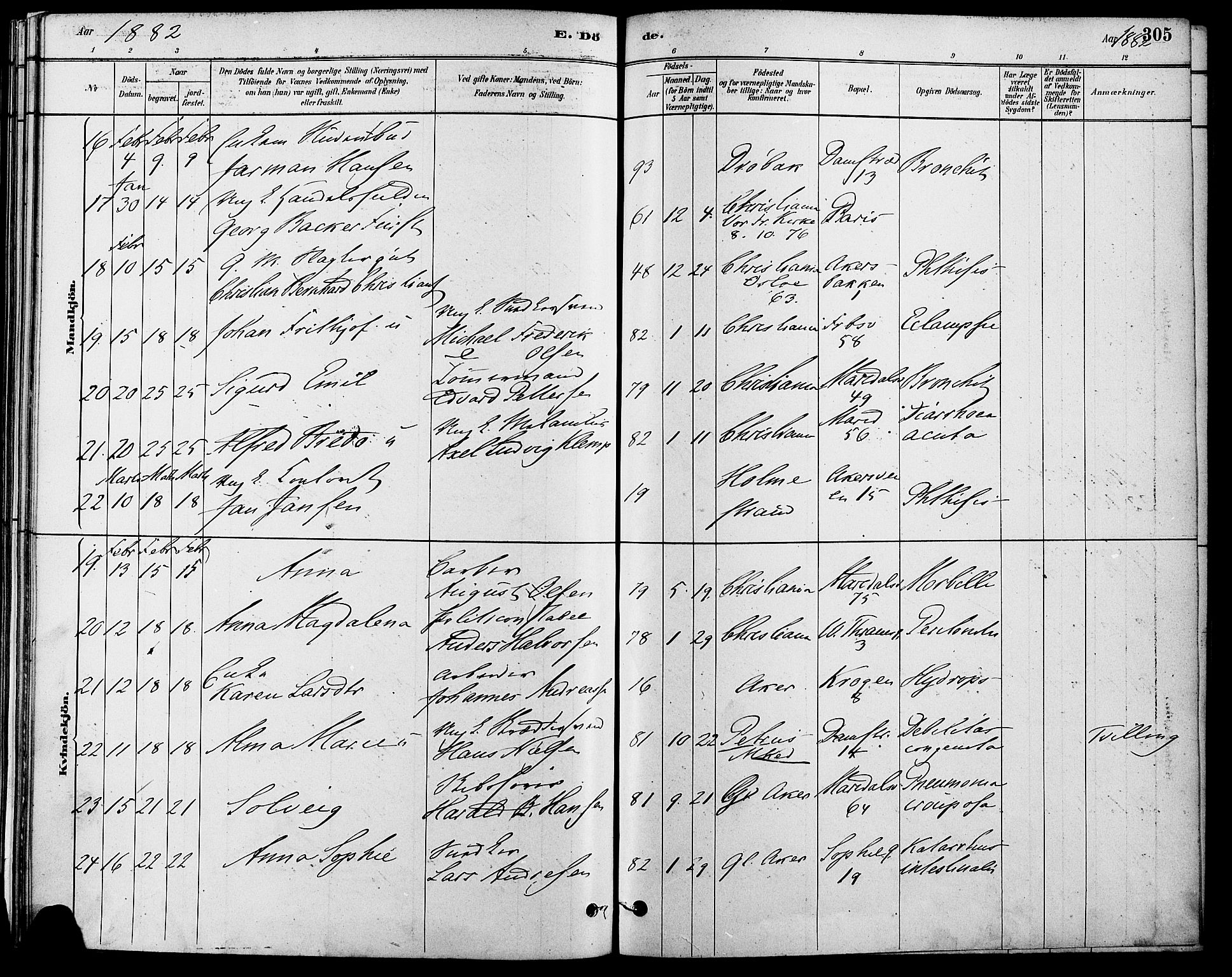 Gamle Aker prestekontor Kirkebøker, AV/SAO-A-10617a/F/L0006: Parish register (official) no. 6, 1880-1887, p. 305