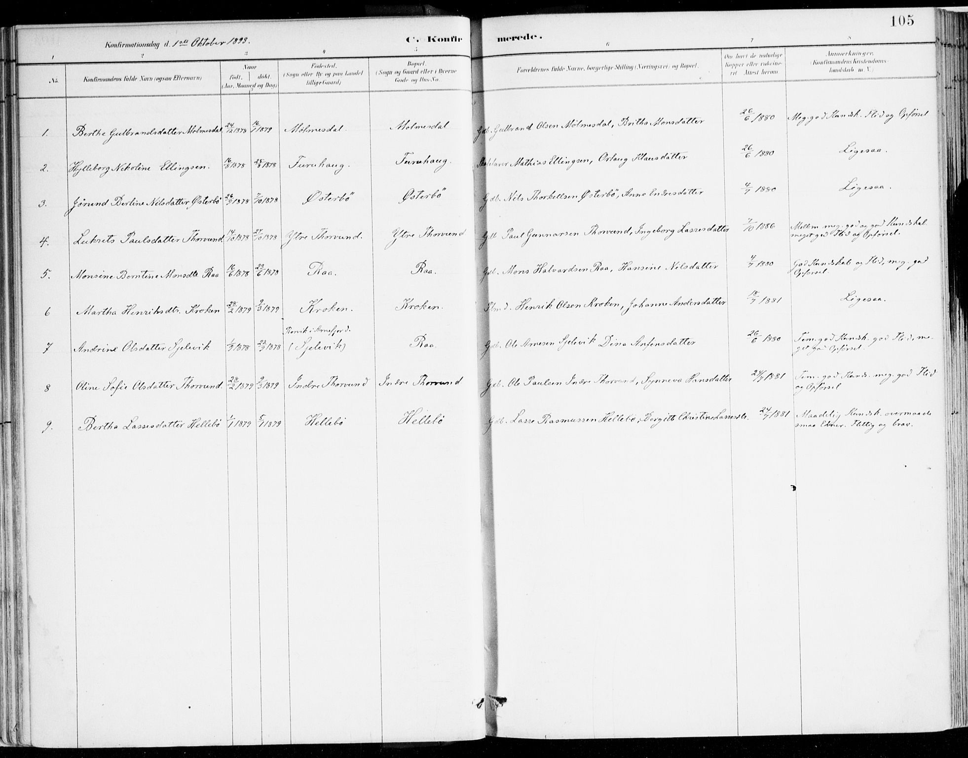 Lavik sokneprestembete, AV/SAB-A-80901: Parish register (official) no. B 1, 1882-1908, p. 105