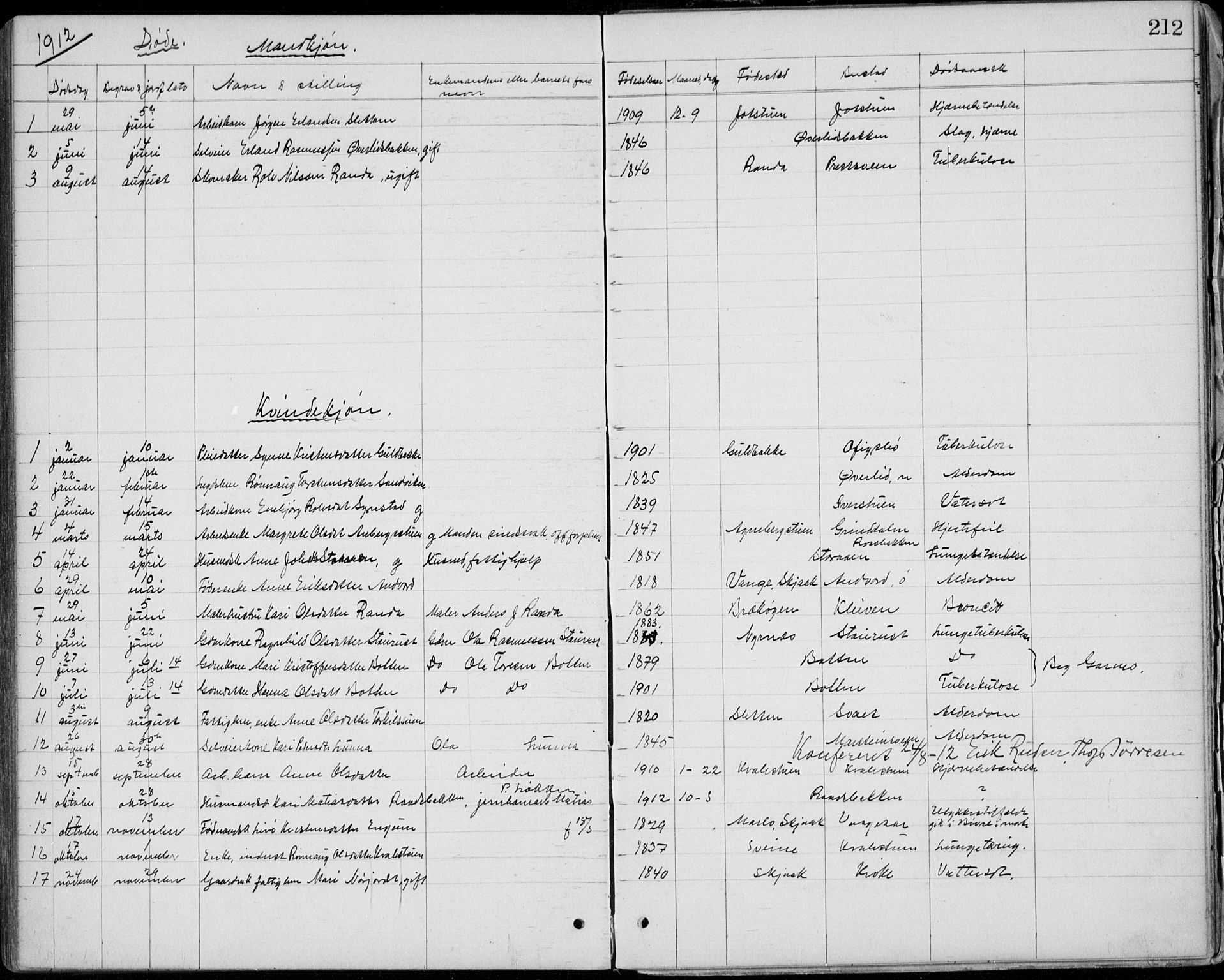 Lom prestekontor, SAH/PREST-070/L/L0013: Parish register (copy) no. 13, 1874-1938, p. 212