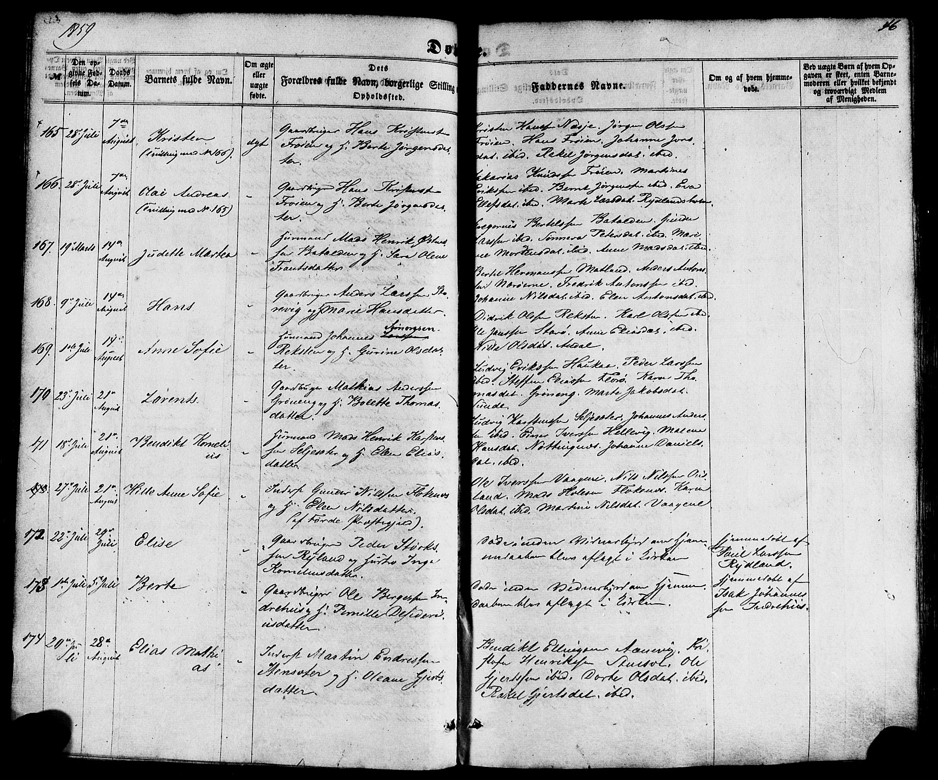 Kinn sokneprestembete, AV/SAB-A-80801/H/Haa/Haaa/L0006: Parish register (official) no. A 6, 1857-1885, p. 46