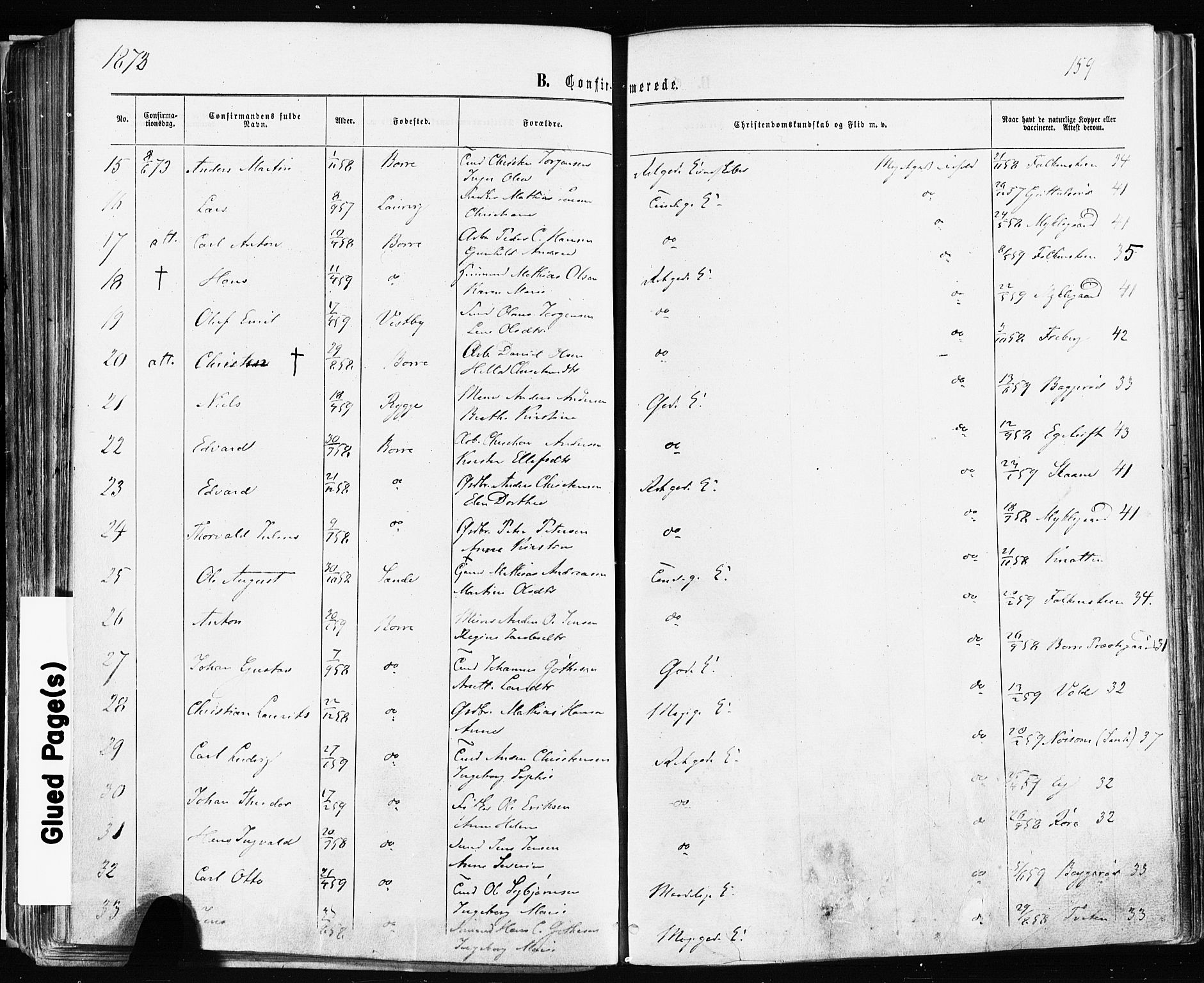 Borre kirkebøker, SAKO/A-338/F/Fa/L0008: Parish register (official) no. I 8, 1868-1877, p. 159