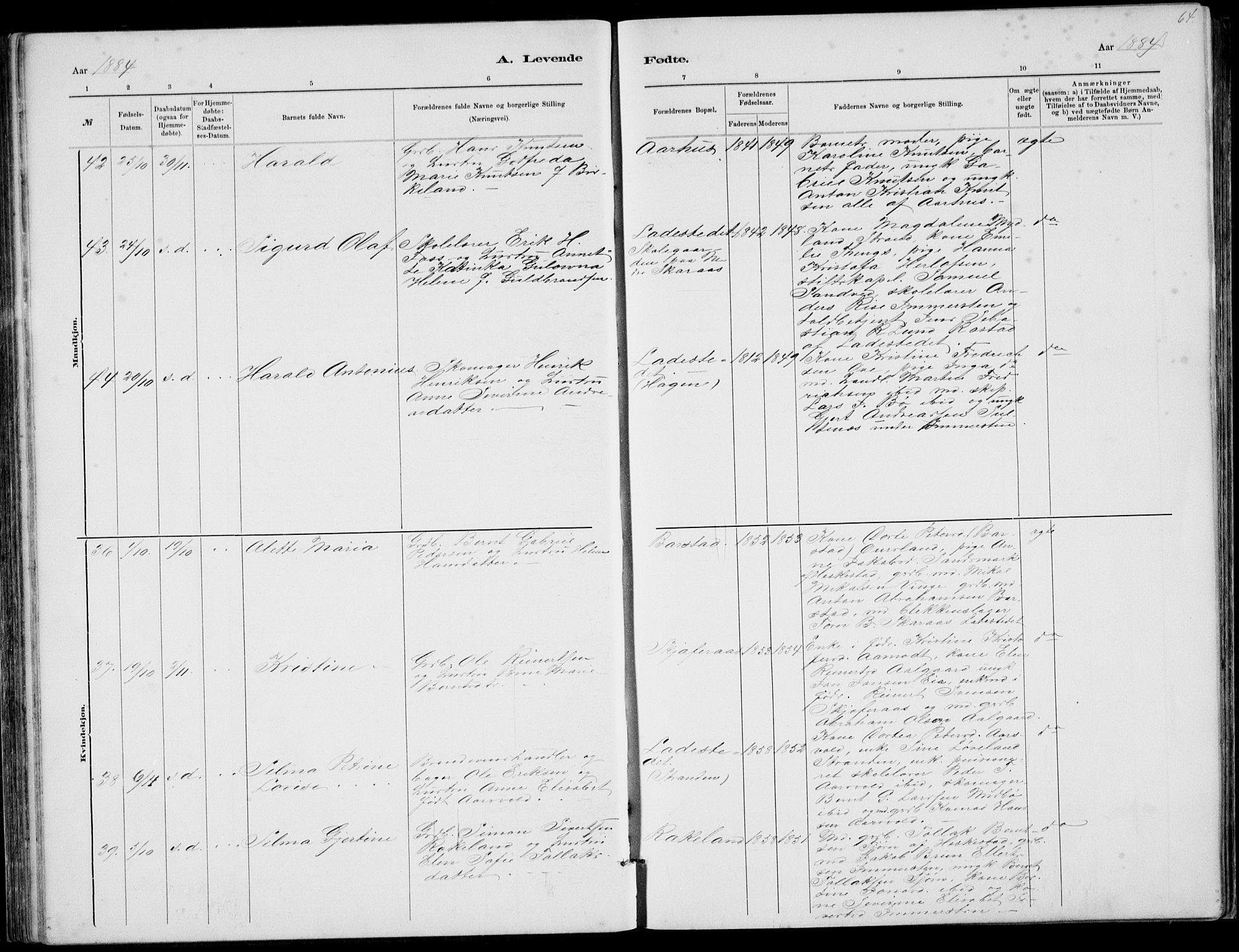 Sokndal sokneprestkontor, AV/SAST-A-101808: Parish register (copy) no. B 4, 1880-1891, p. 64