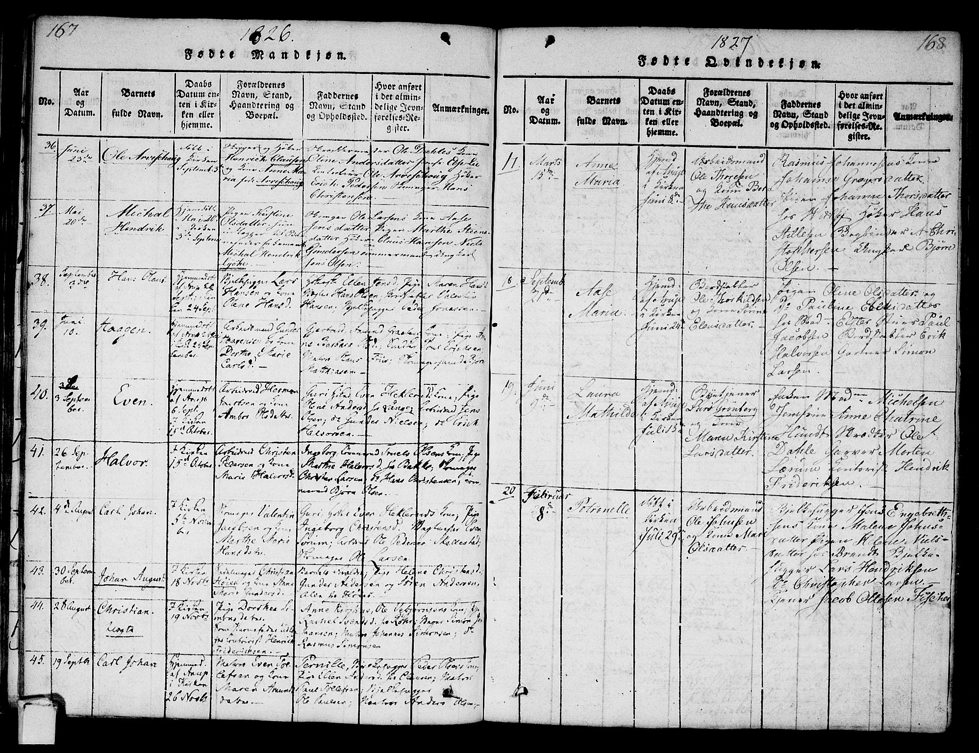 Strømsø kirkebøker, AV/SAKO-A-246/F/Fa/L0011: Parish register (official) no. I 11, 1815-1829, p. 167-168