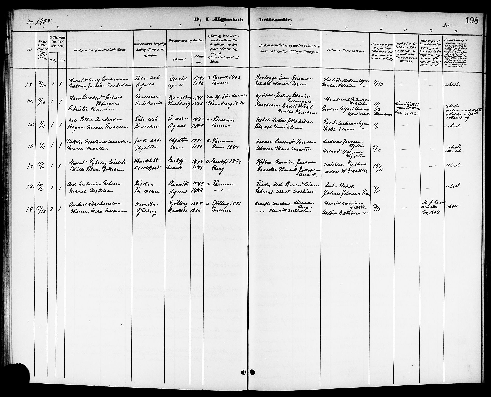Brunlanes kirkebøker, SAKO/A-342/G/Ga/L0004: Parish register (copy) no. I 4, 1898-1921, p. 198