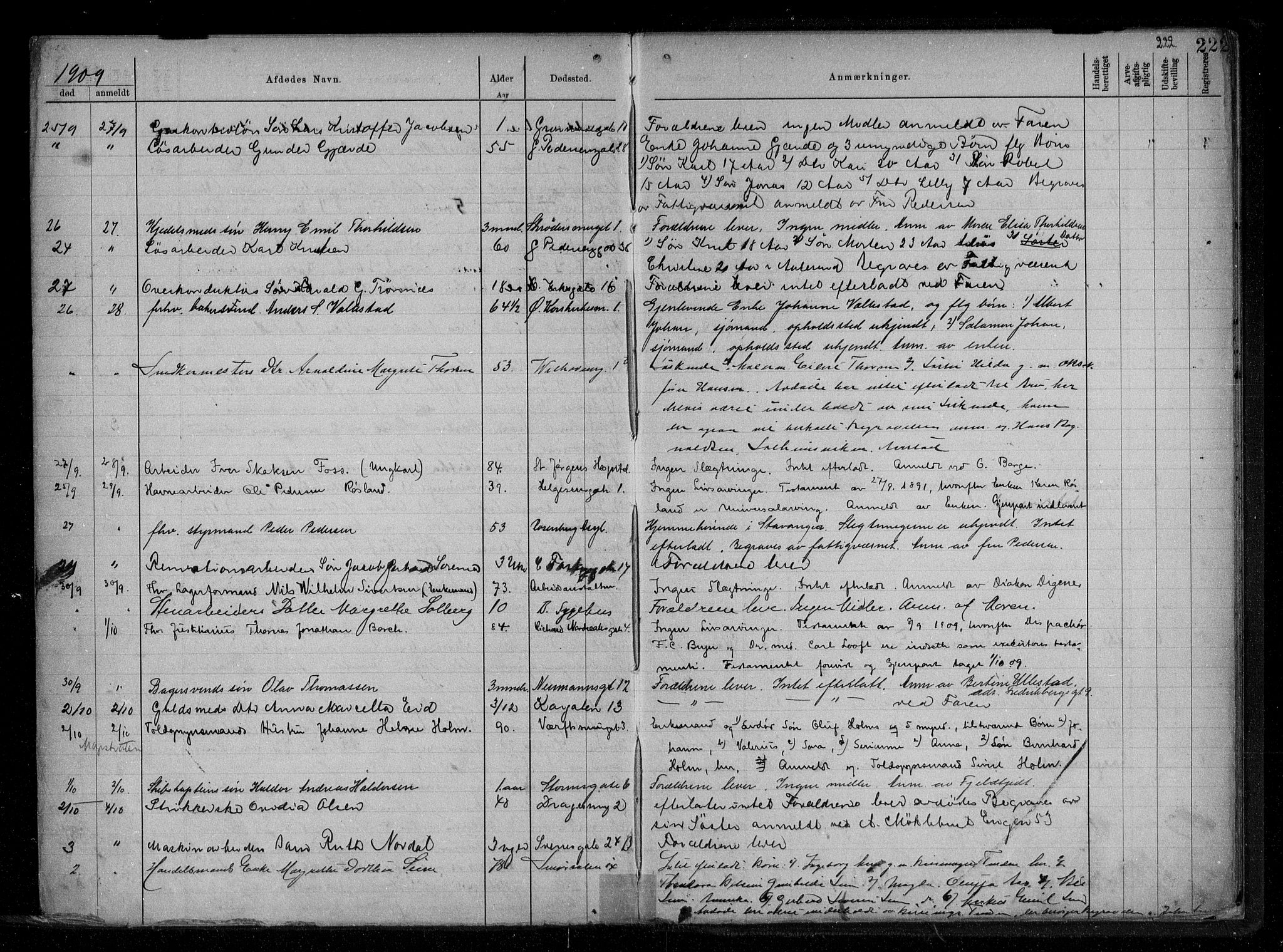 Byfogd og Byskriver i Bergen, AV/SAB-A-3401/06/06Na/L0008: Dødsfallsjournaler, 1904-1910, p. 221b-222a