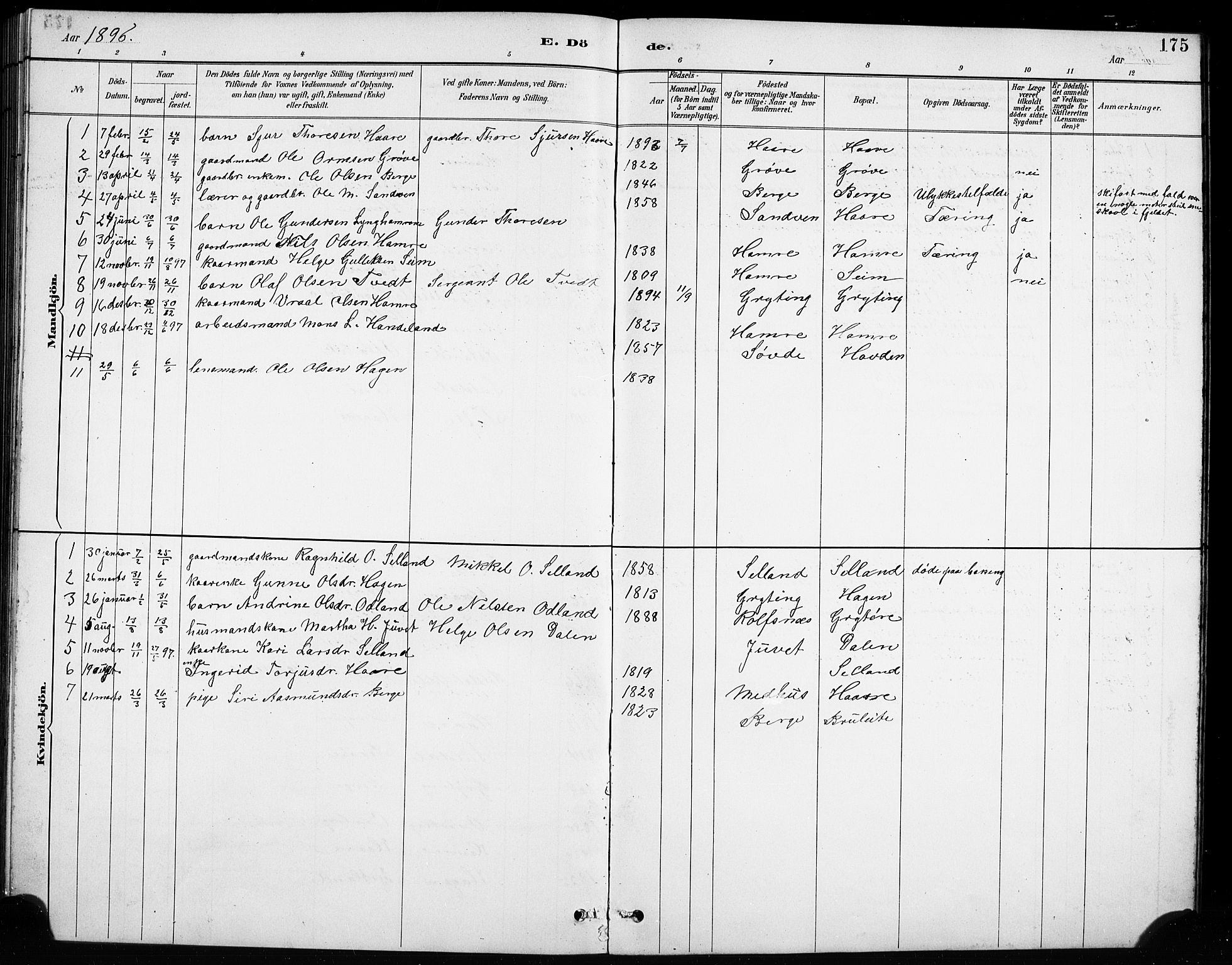 Røldal sokneprestembete, SAB/A-100247: Parish register (copy) no. A 3, 1887-1917, p. 175