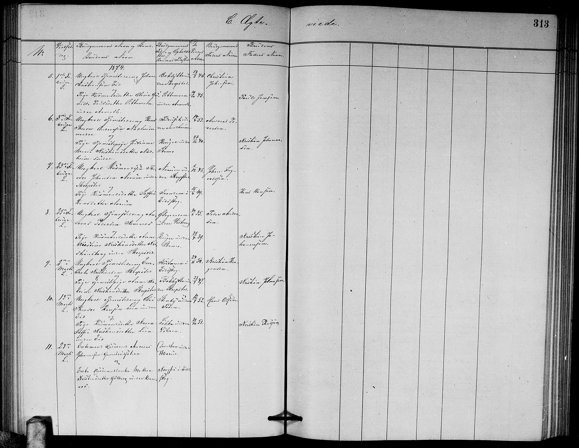 Høland prestekontor Kirkebøker, AV/SAO-A-10346a/G/Ga/L0006: Parish register (copy) no. I 6, 1869-1879, p. 313