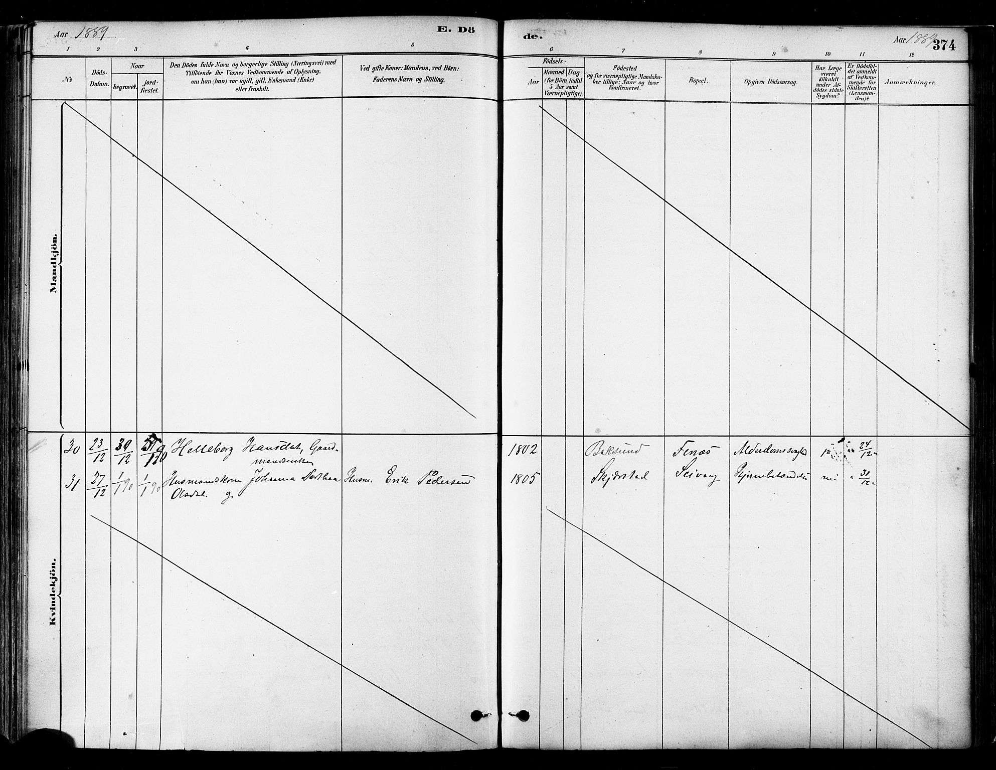 Ministerialprotokoller, klokkerbøker og fødselsregistre - Nordland, AV/SAT-A-1459/802/L0054: Parish register (official) no. 802A01, 1879-1893, p. 374