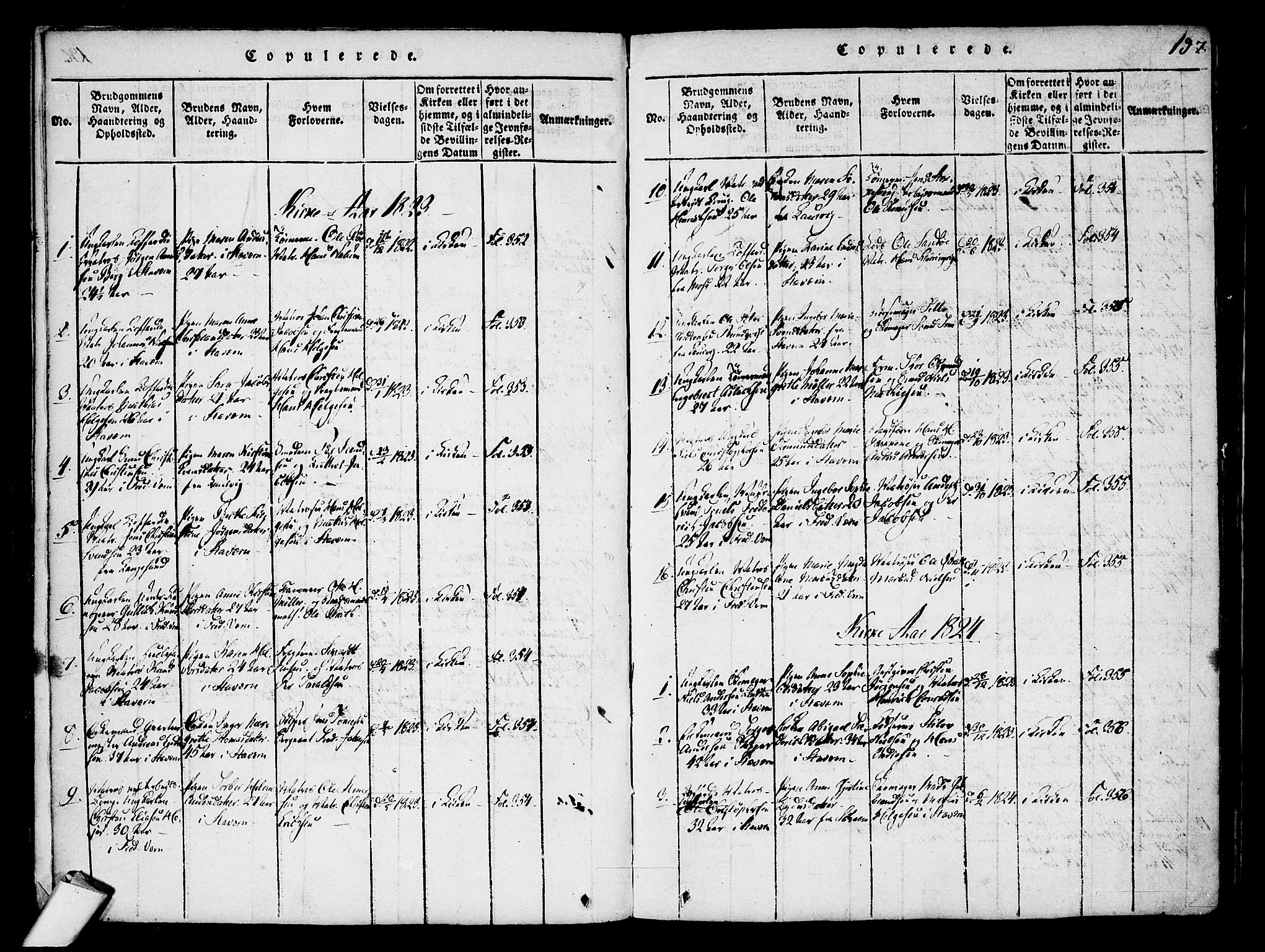 Stavern kirkebøker, SAKO/A-318/F/Fa/L0006: Parish register (official) no. 6, 1816-1839, p. 197
