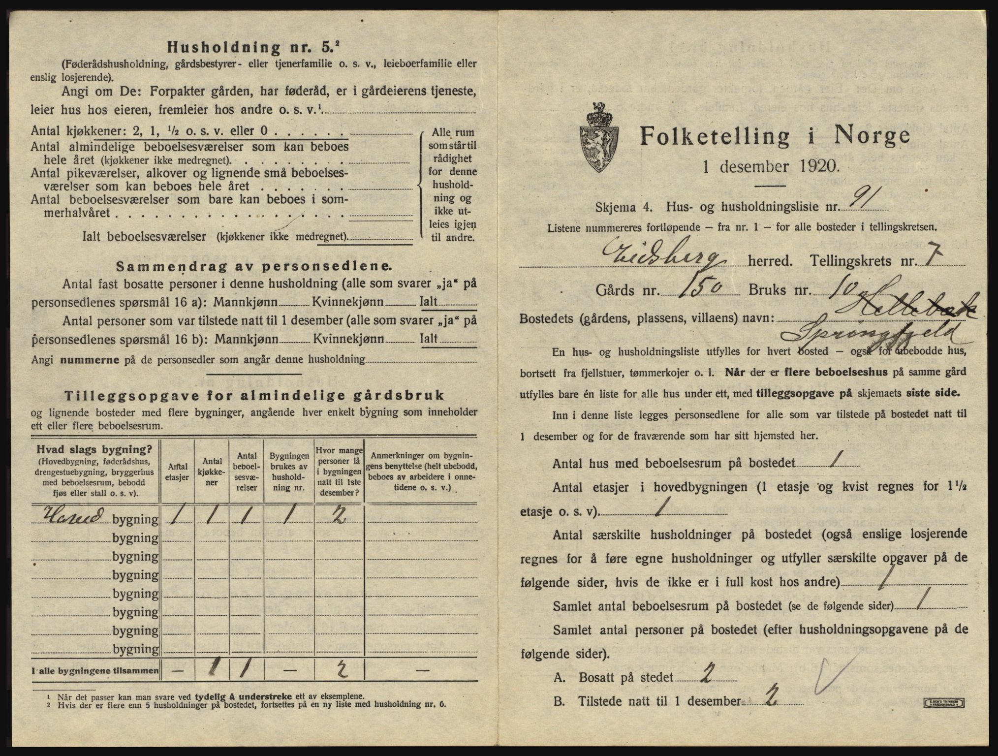 SAO, 1920 census for Eidsberg, 1920, p. 1363