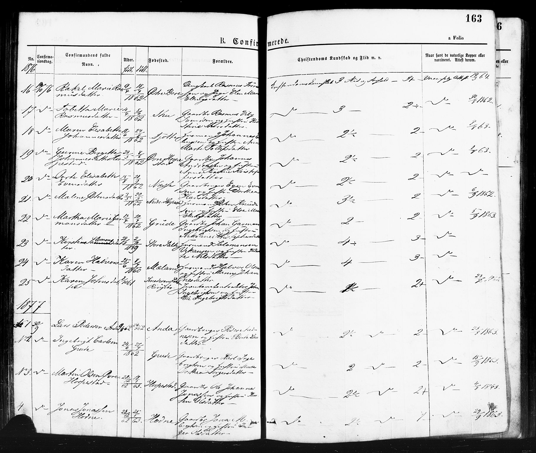 Klepp sokneprestkontor, SAST/A-101803/001/3/30BA/L0006: Parish register (official) no. A 6, 1871-1885, p. 163
