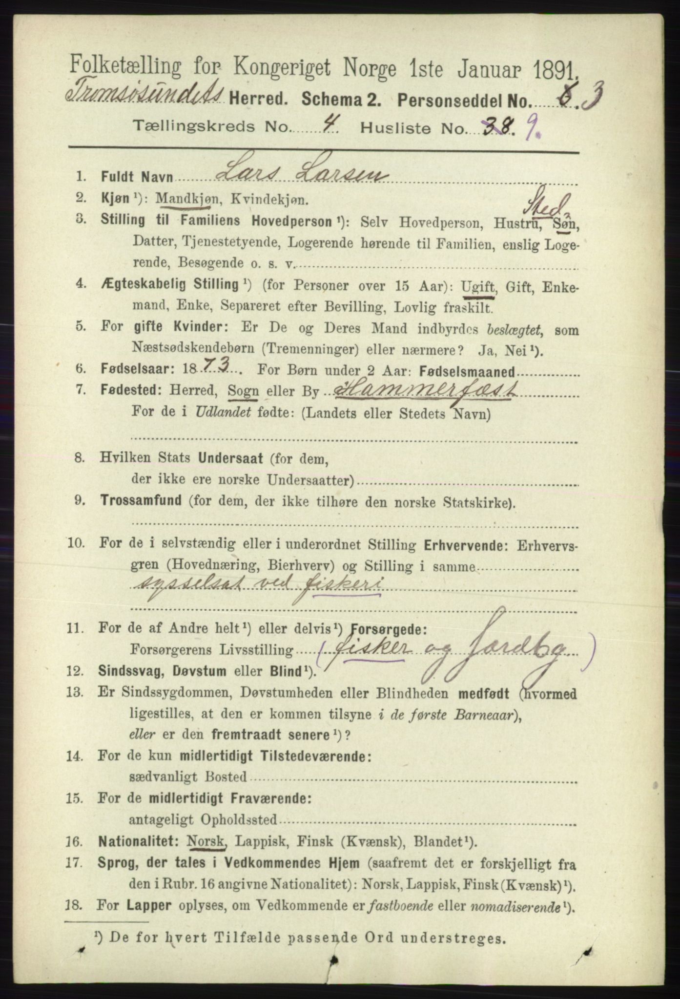 RA, 1891 census for 1934 Tromsøysund, 1891, p. 2239