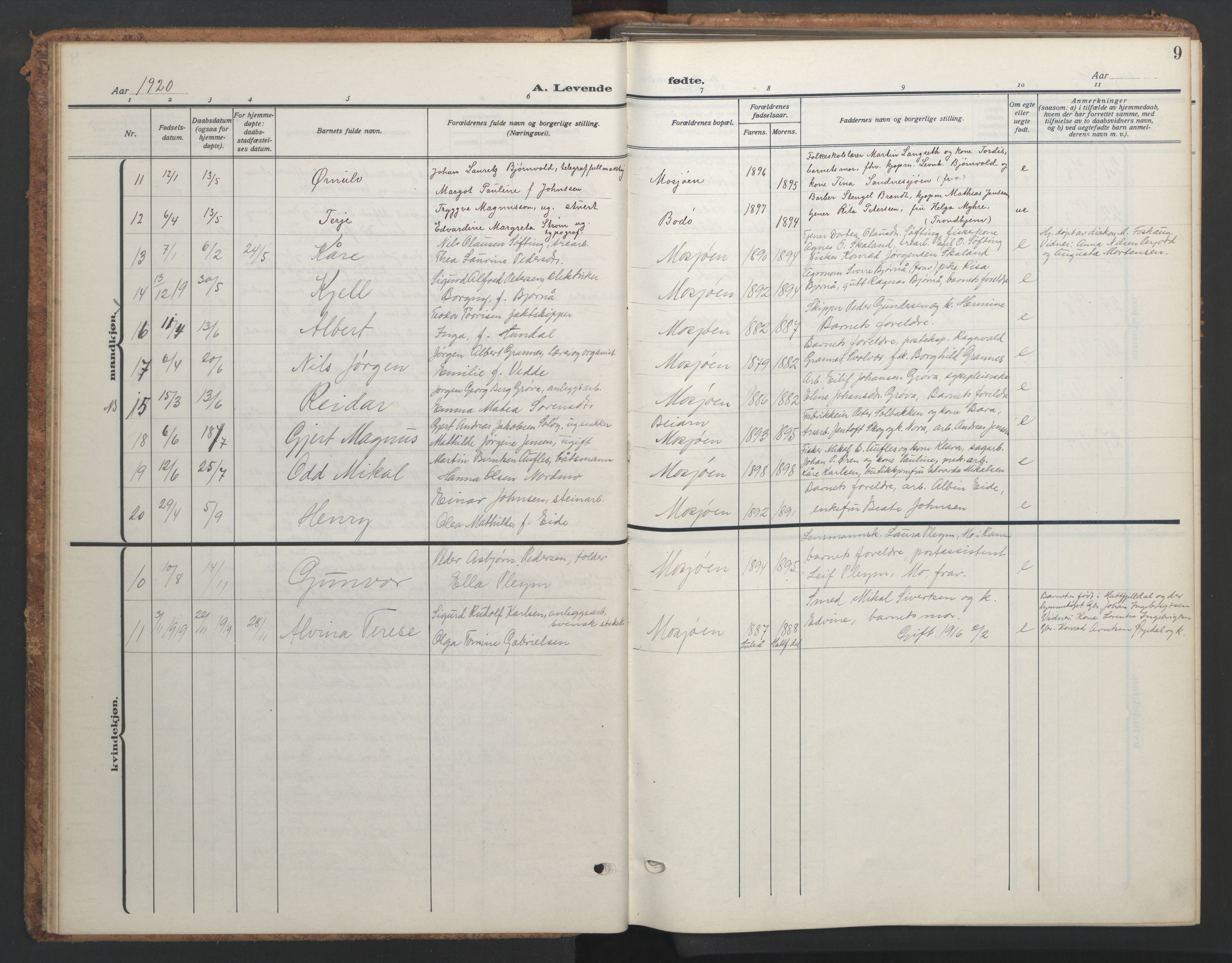 Ministerialprotokoller, klokkerbøker og fødselsregistre - Nordland, SAT/A-1459/820/L0303: Parish register (copy) no. 820C05, 1917-1952, p. 9