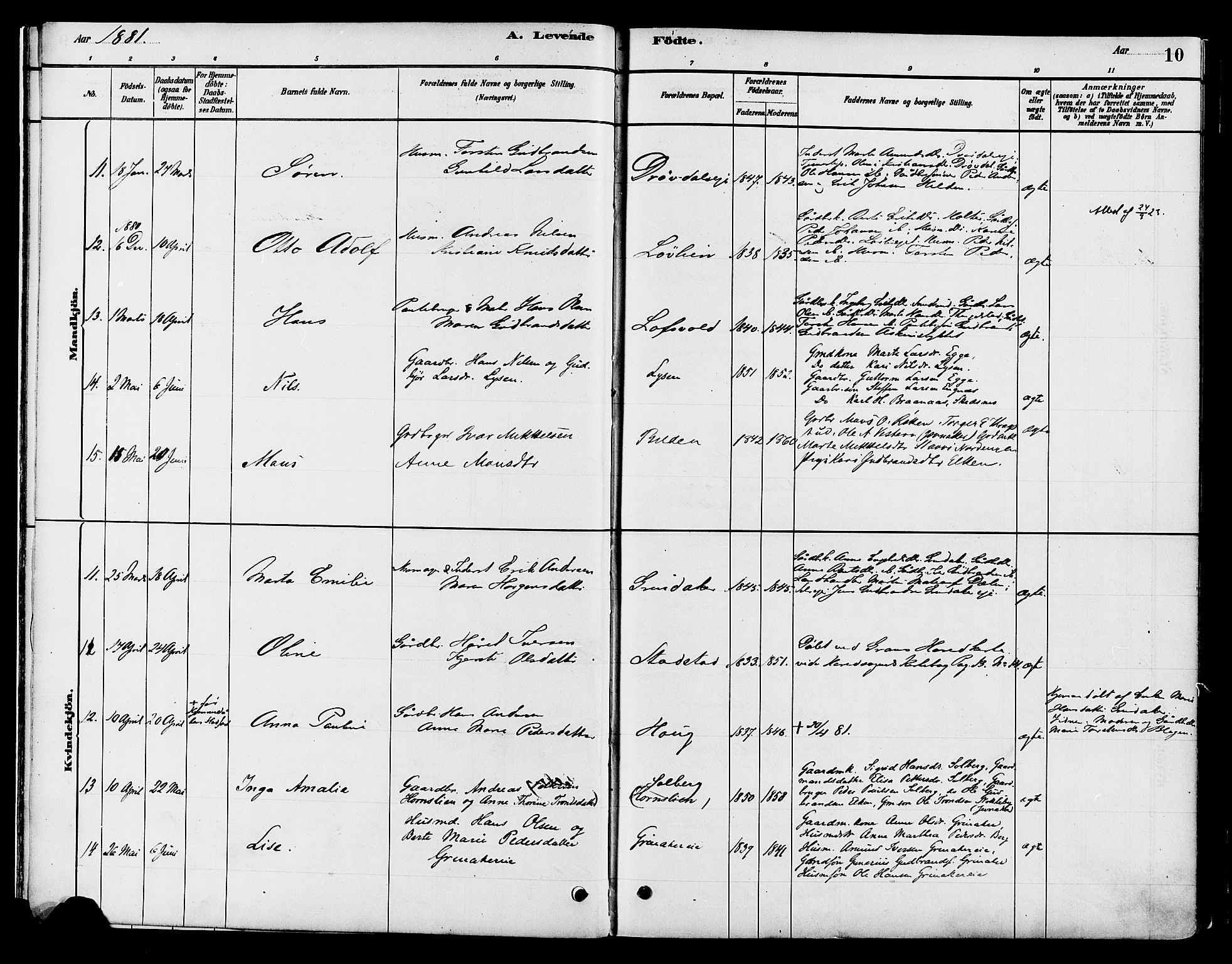 Gran prestekontor, AV/SAH-PREST-112/H/Ha/Haa/L0016: Parish register (official) no. 16, 1880-1888, p. 10