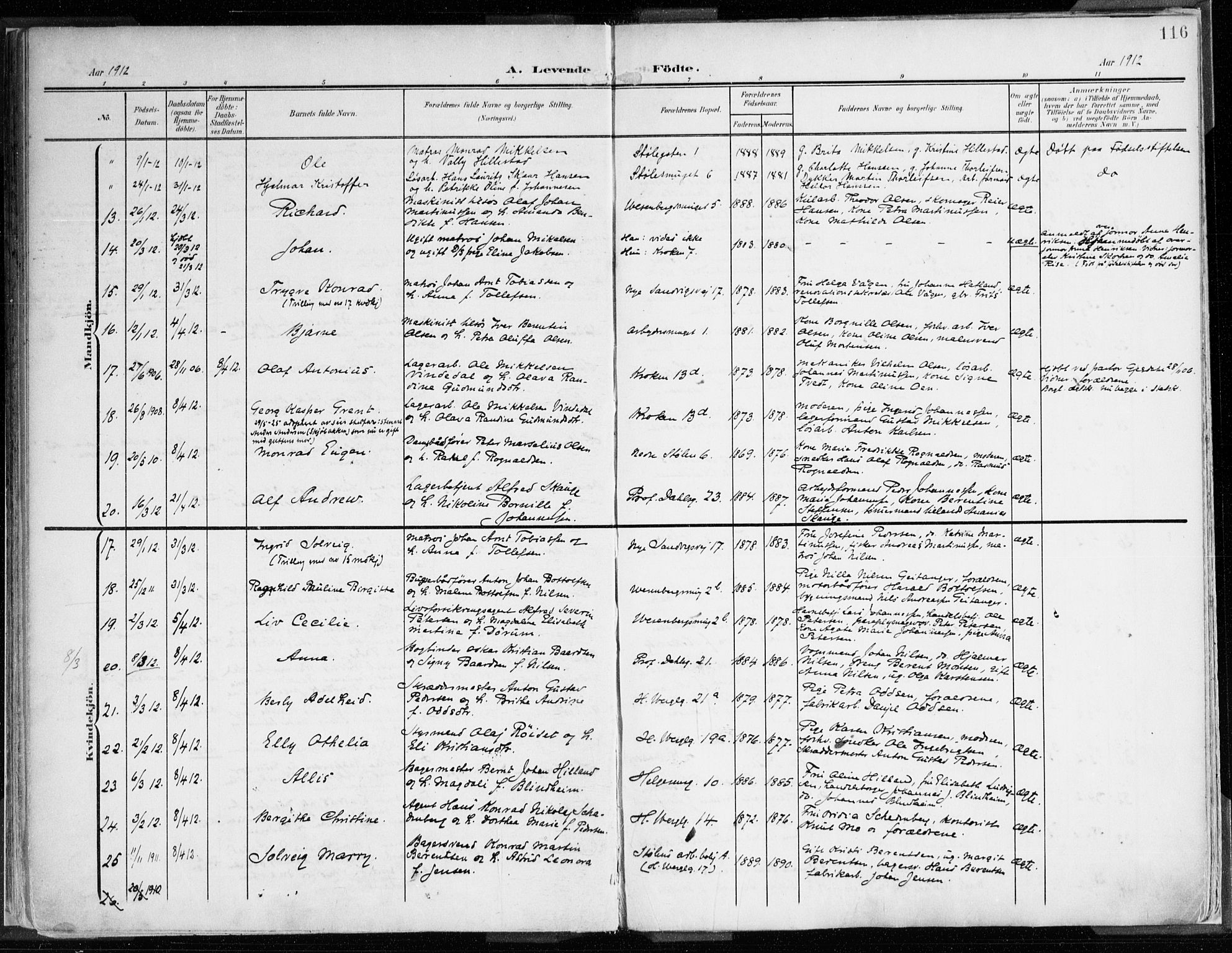 Mariakirken Sokneprestembete, SAB/A-76901/H/Haa/L0010: Parish register (official) no. B 1, 1901-1915, p. 116