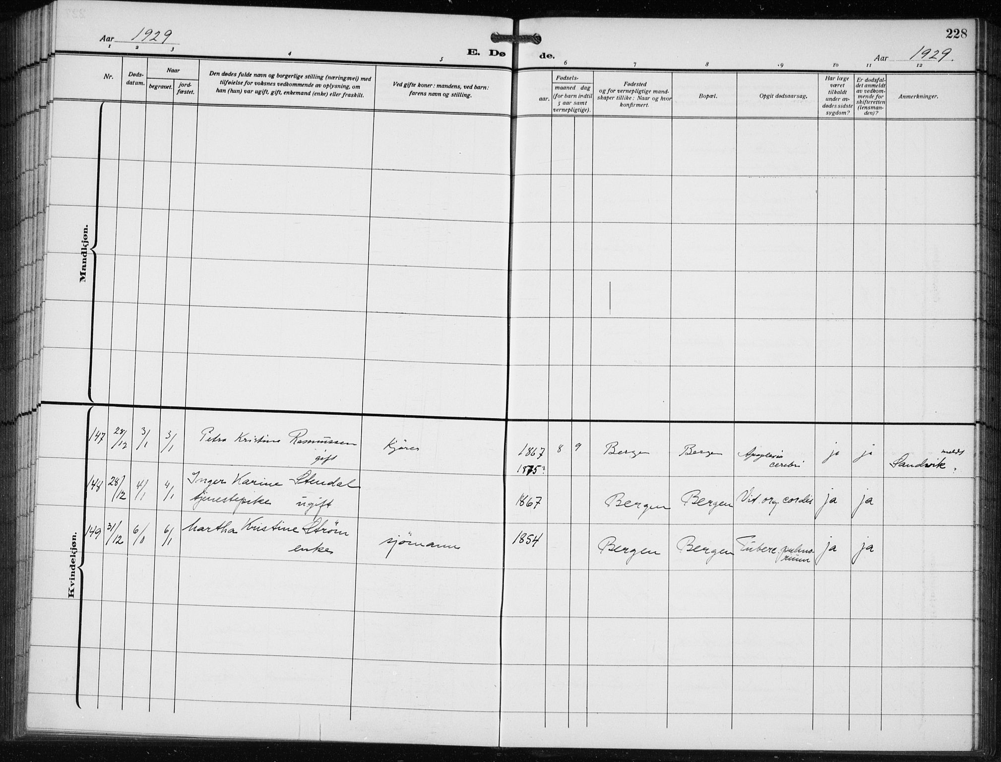 Bergen kommunale pleiehjem - stiftelsespresten, AV/SAB-A-100281: Parish register (official) no. A 7, 1921-1932, p. 228