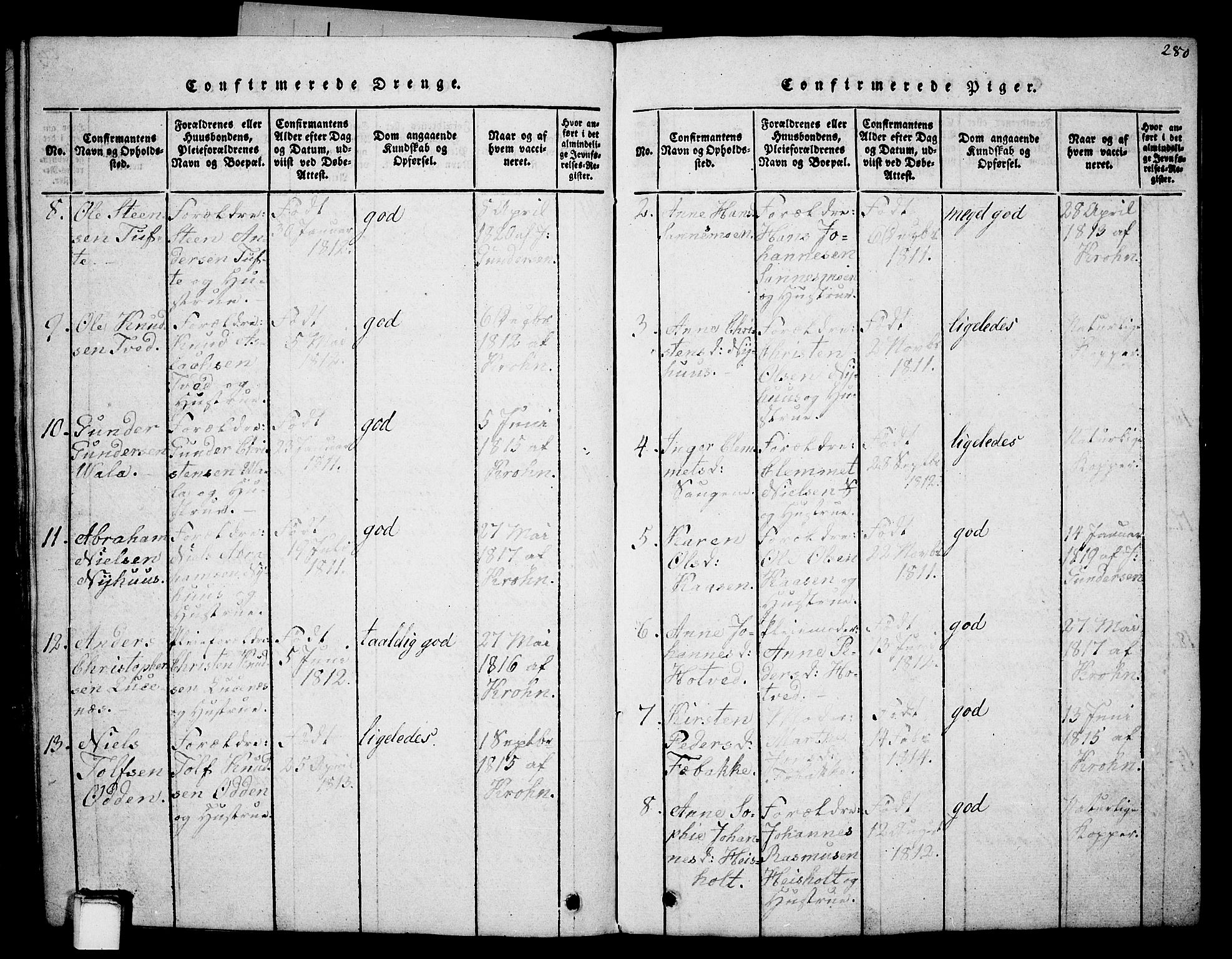 Holla kirkebøker, SAKO/A-272/G/Ga/L0001: Parish register (copy) no. I 1, 1814-1830, p. 280