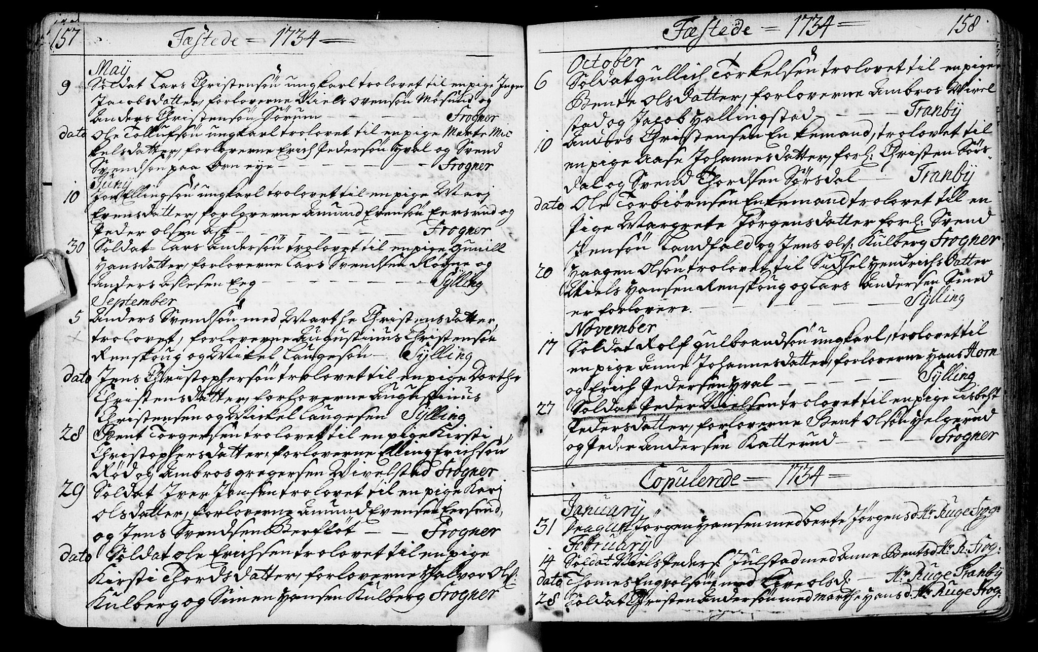 Lier kirkebøker, SAKO/A-230/F/Fa/L0003: Parish register (official) no. I 3, 1727-1748, p. 157-158