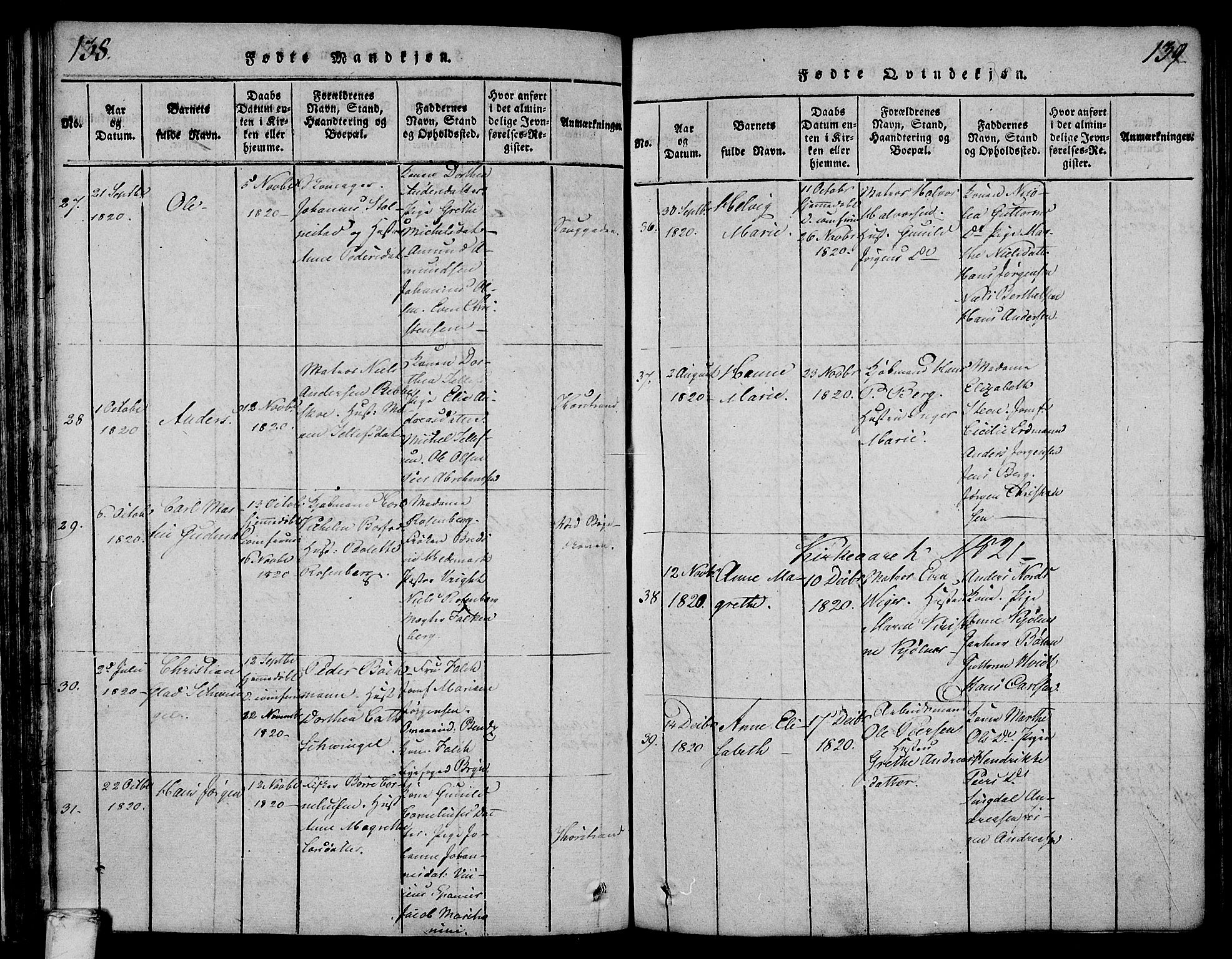 Larvik kirkebøker, AV/SAKO-A-352/F/Fa/L0001: Parish register (official) no. I 1, 1814-1825, p. 138-139