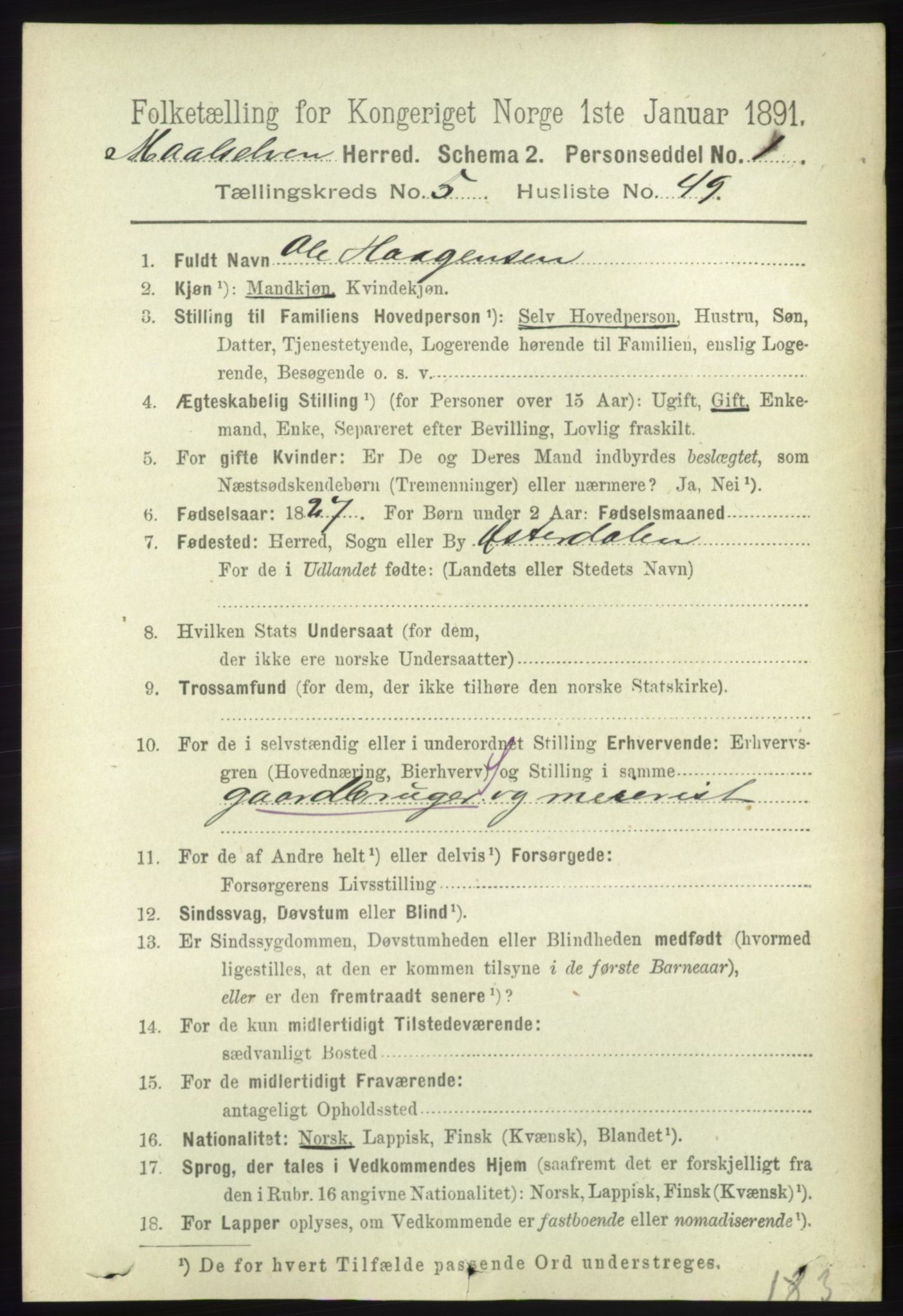 RA, 1891 census for 1924 Målselv, 1891, p. 1938