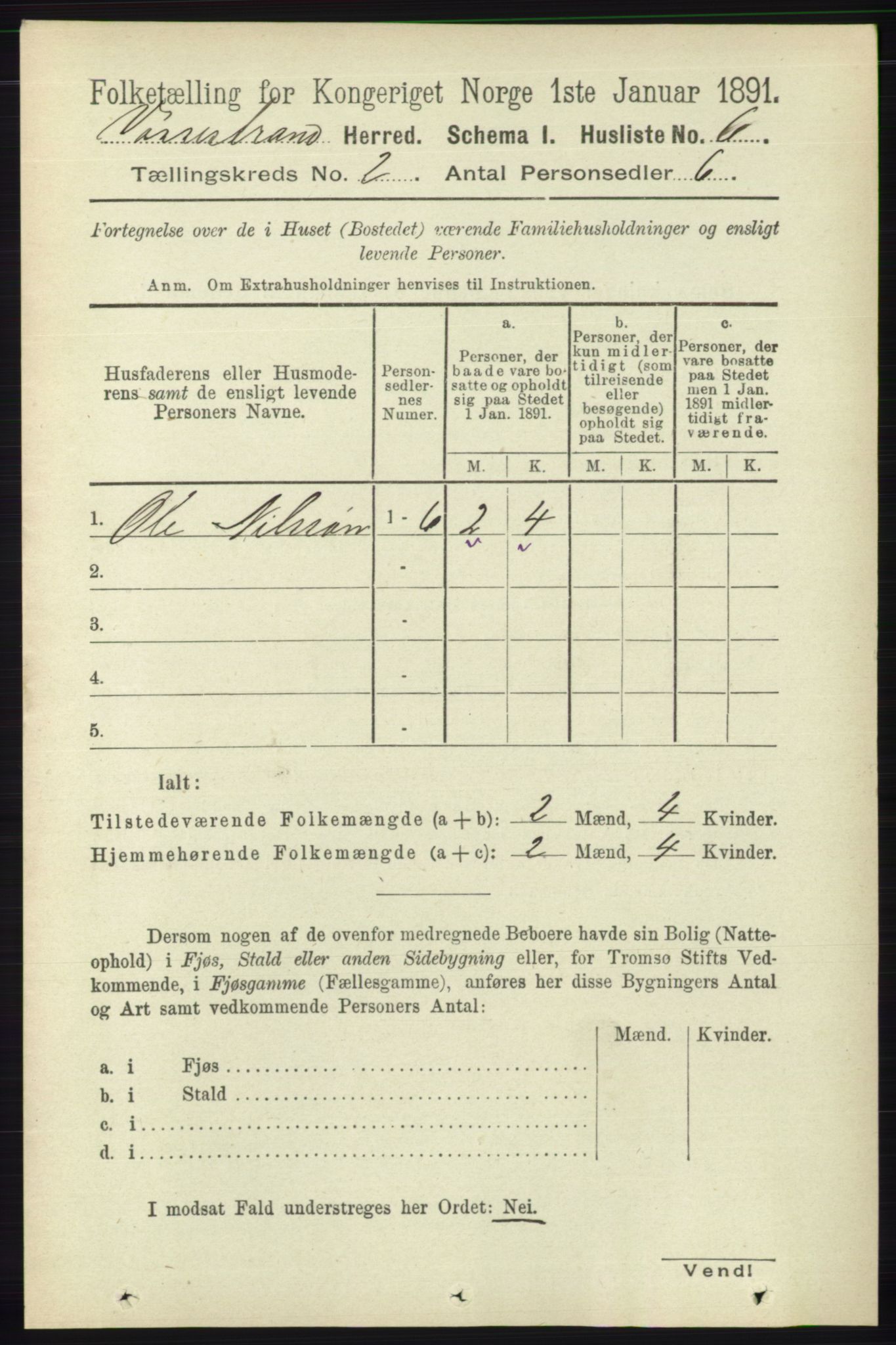 RA, 1891 census for 1236 Vossestrand, 1891, p. 647