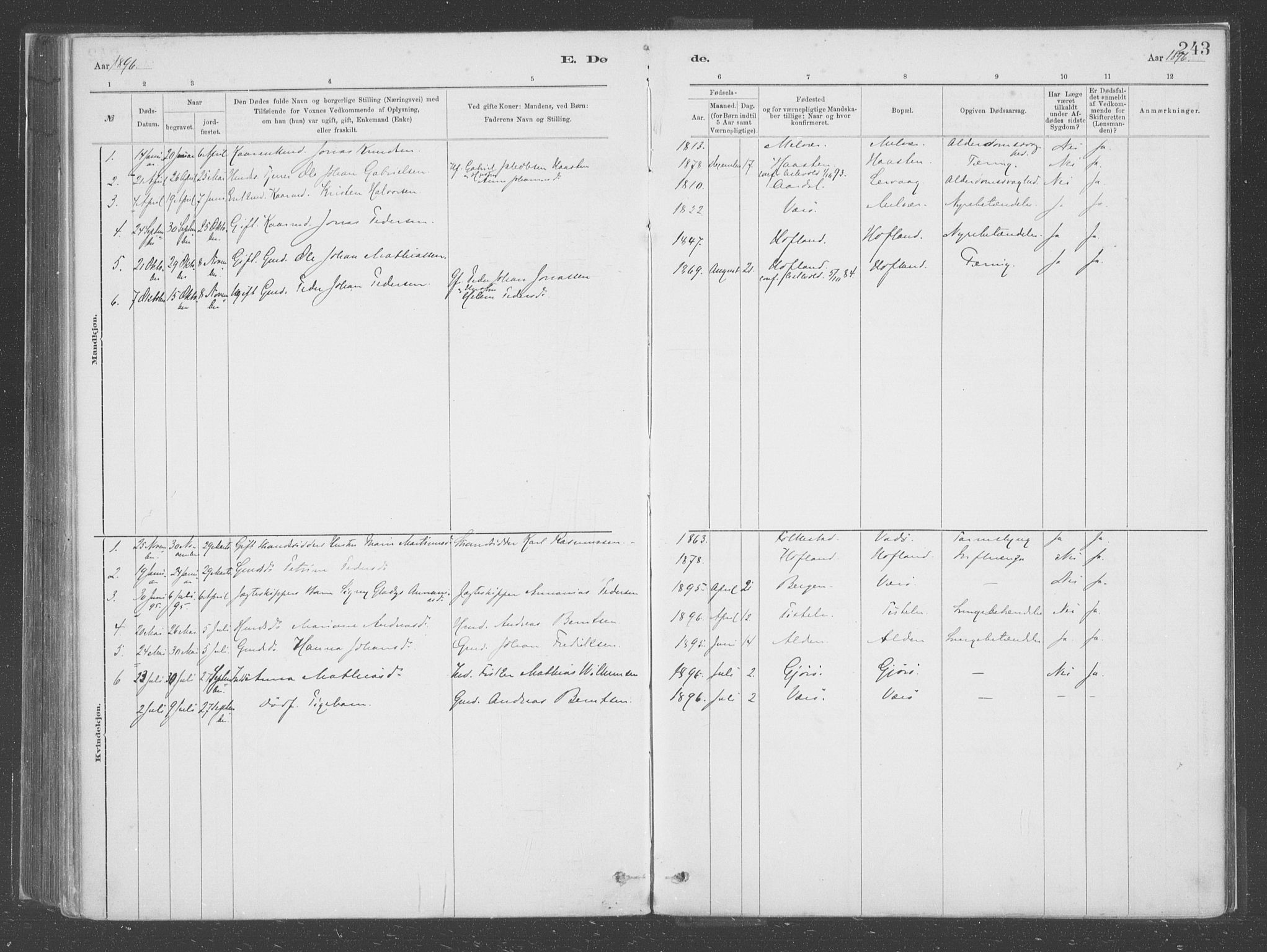 Askvoll sokneprestembete, SAB/A-79501/H/Haa/Haac/L0001: Parish register (official) no. C  1, 1879-1922, p. 243