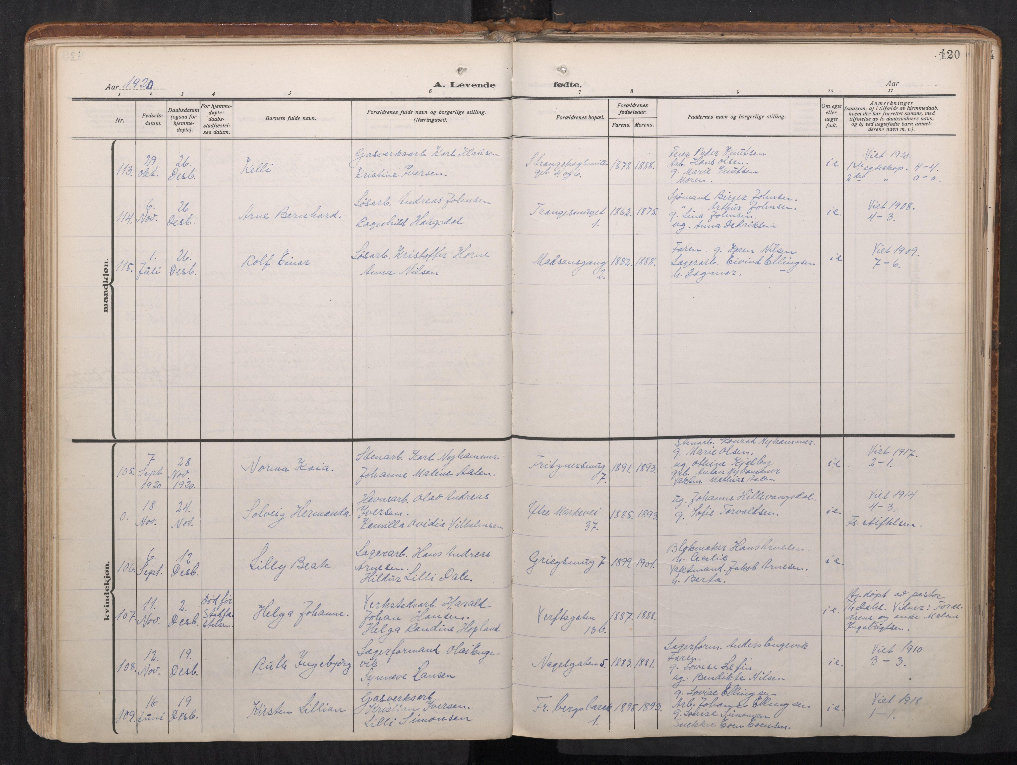 Nykirken Sokneprestembete, AV/SAB-A-77101/H/Haa/L0020: Parish register (official) no. B 8, 1916-1933, p. 119b-120a