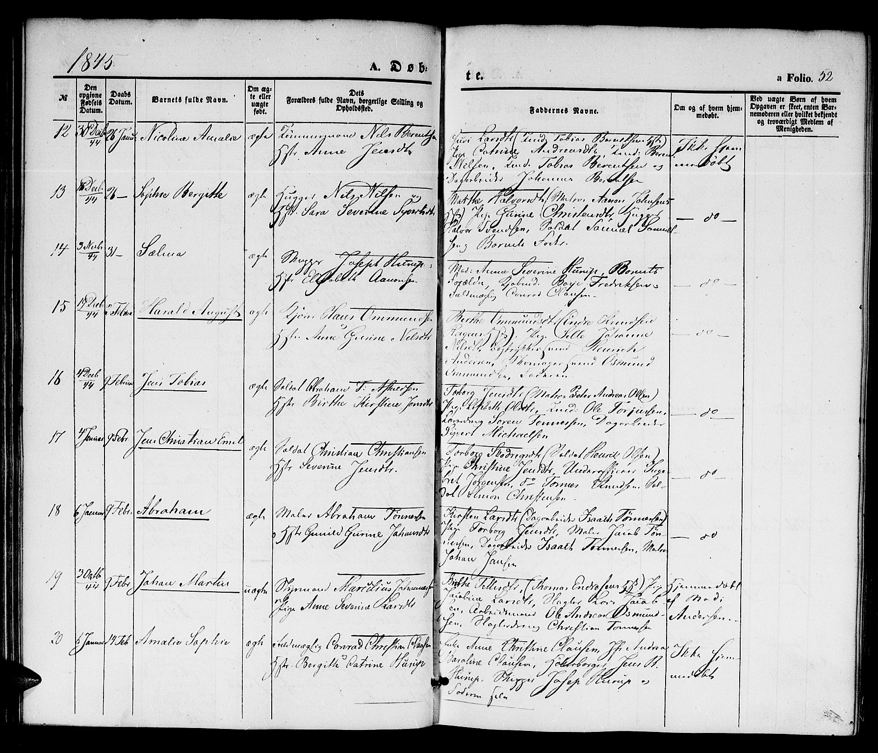 Kristiansand domprosti, SAK/1112-0006/F/Fb/L0010: Parish register (copy) no. B 10, 1843-1850, p. 52