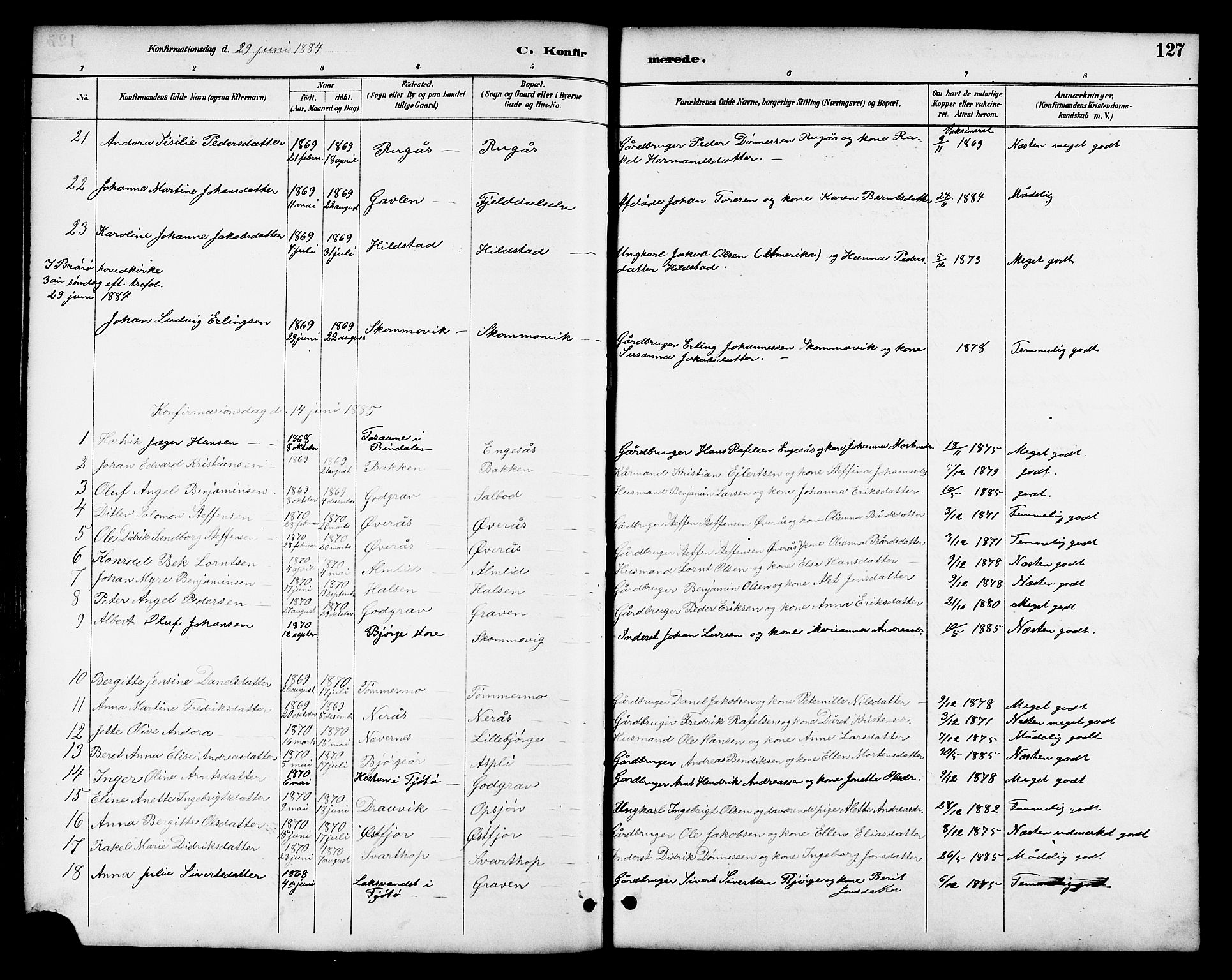 Ministerialprotokoller, klokkerbøker og fødselsregistre - Nordland, AV/SAT-A-1459/814/L0230: Parish register (copy) no. 814C03, 1884-1911, p. 127