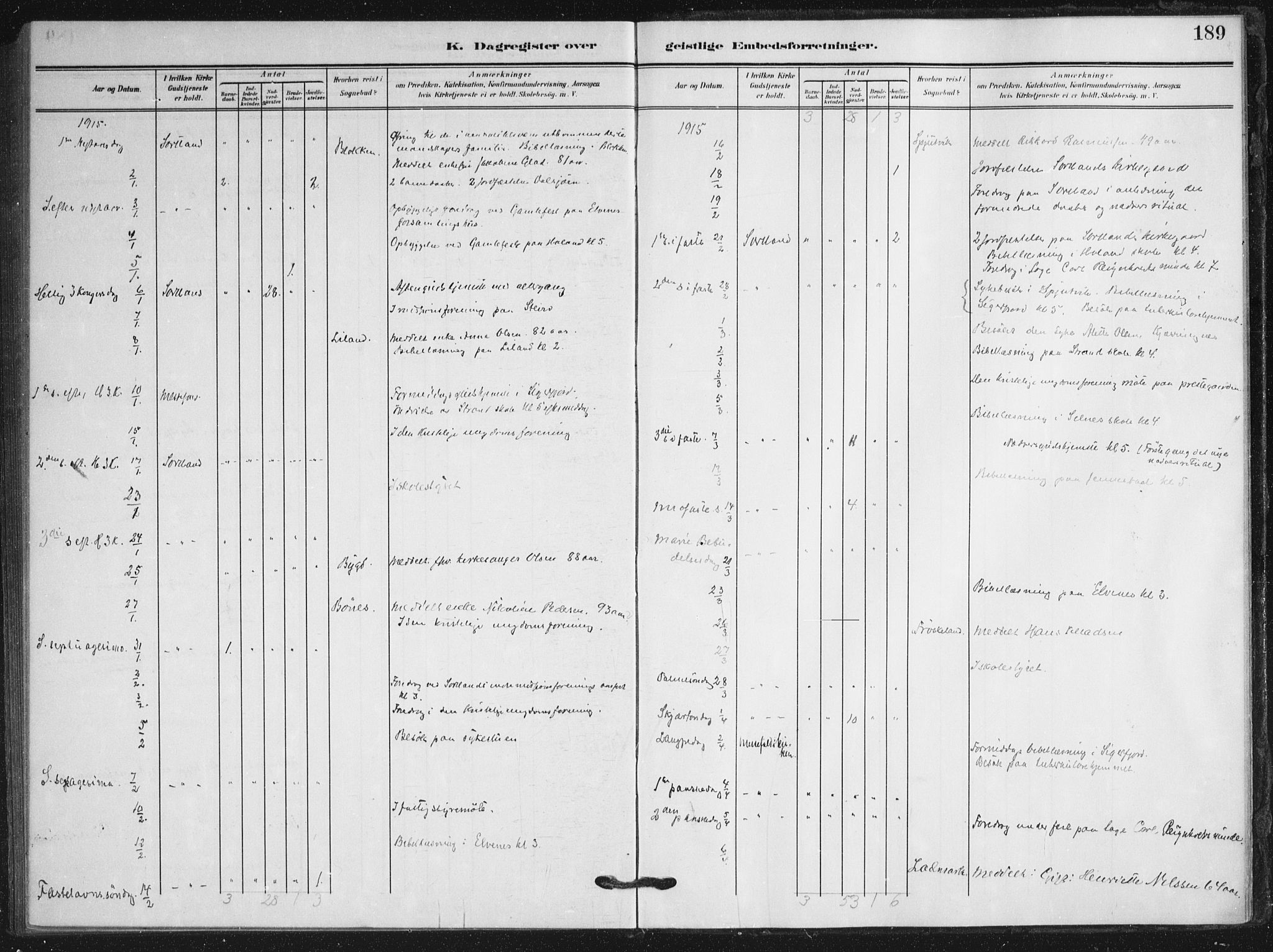 Ministerialprotokoller, klokkerbøker og fødselsregistre - Nordland, SAT/A-1459/895/L1373: Parish register (official) no. 895A08, 1905-1915, p. 189