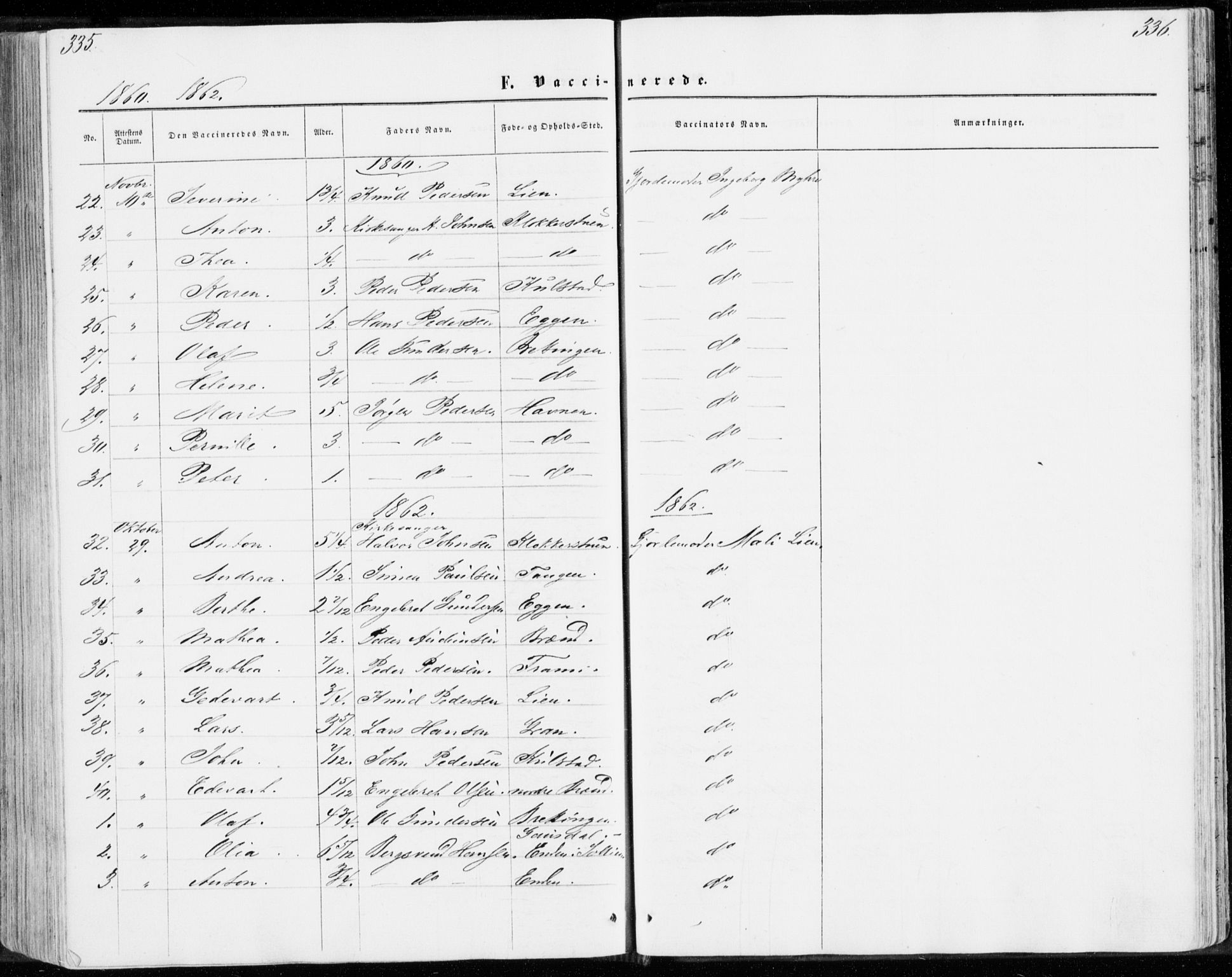 Sollia prestekontor, SAH/PREST-050/H/Ha/Haa/L0001: Parish register (official) no. 1, 1856-1885, p. 335-336
