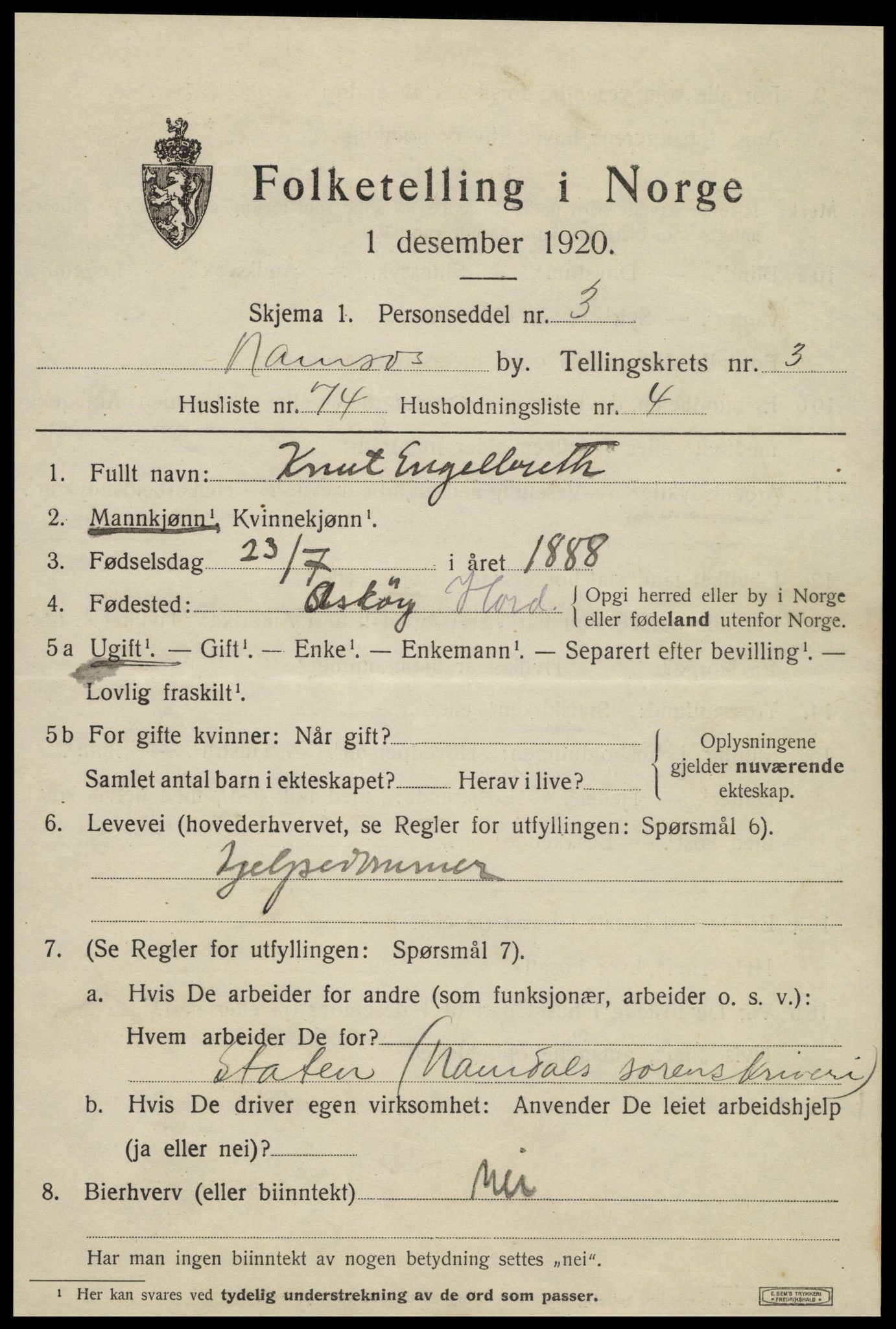 SAT, 1920 census for Namsos, 1920, p. 4825