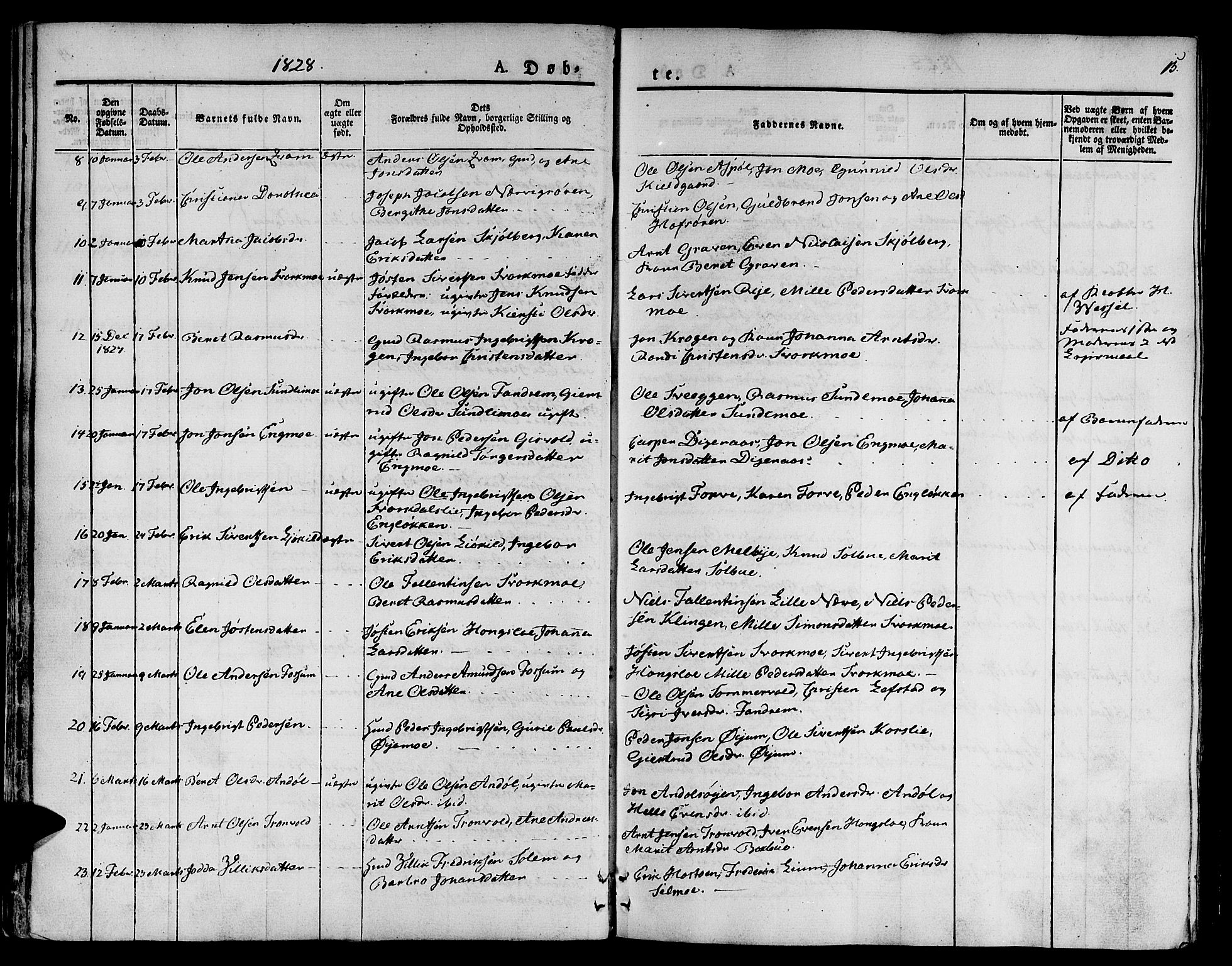 Ministerialprotokoller, klokkerbøker og fødselsregistre - Sør-Trøndelag, AV/SAT-A-1456/668/L0804: Parish register (official) no. 668A04, 1826-1839, p. 15