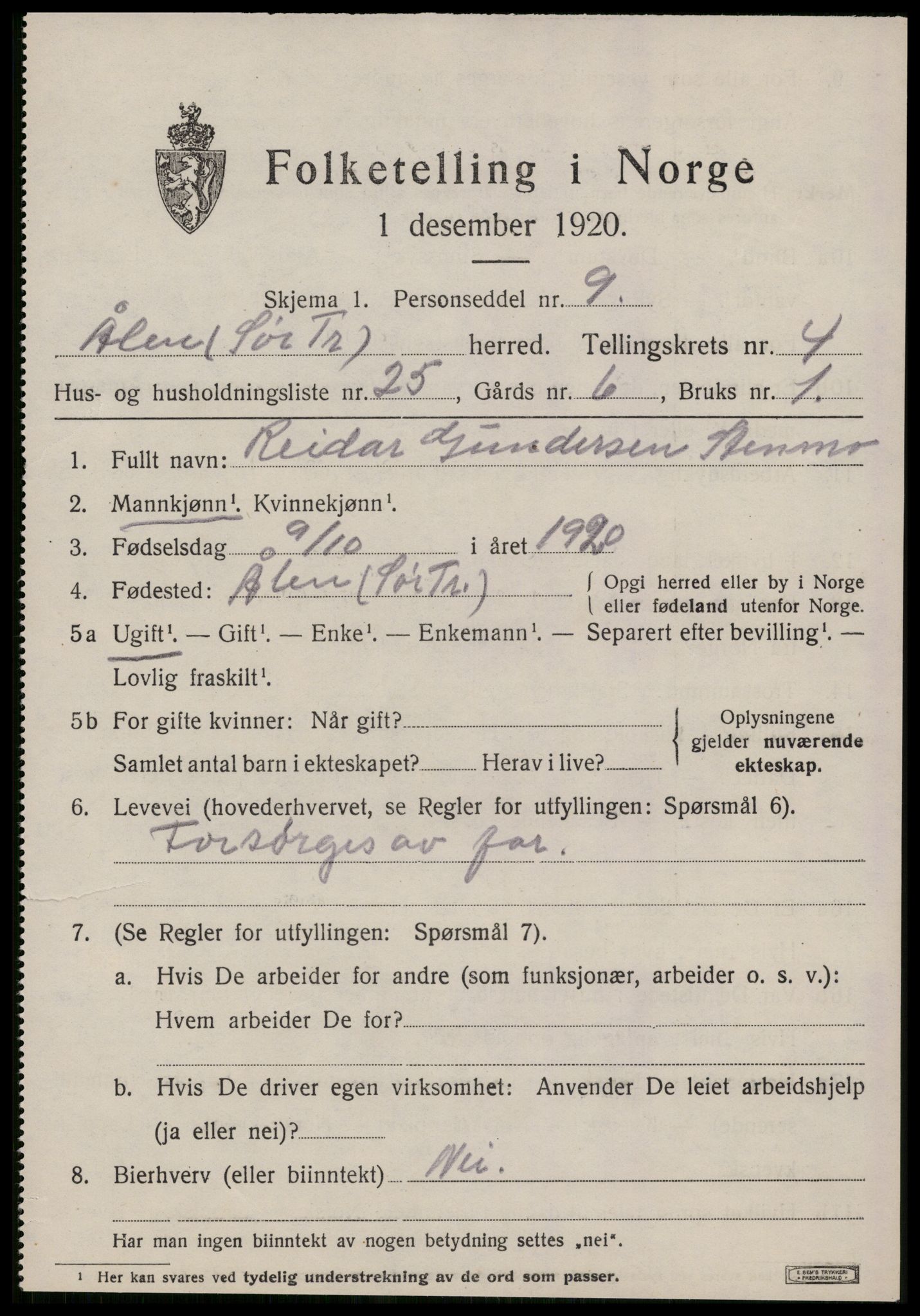 SAT, 1920 census for Ålen, 1920, p. 2348