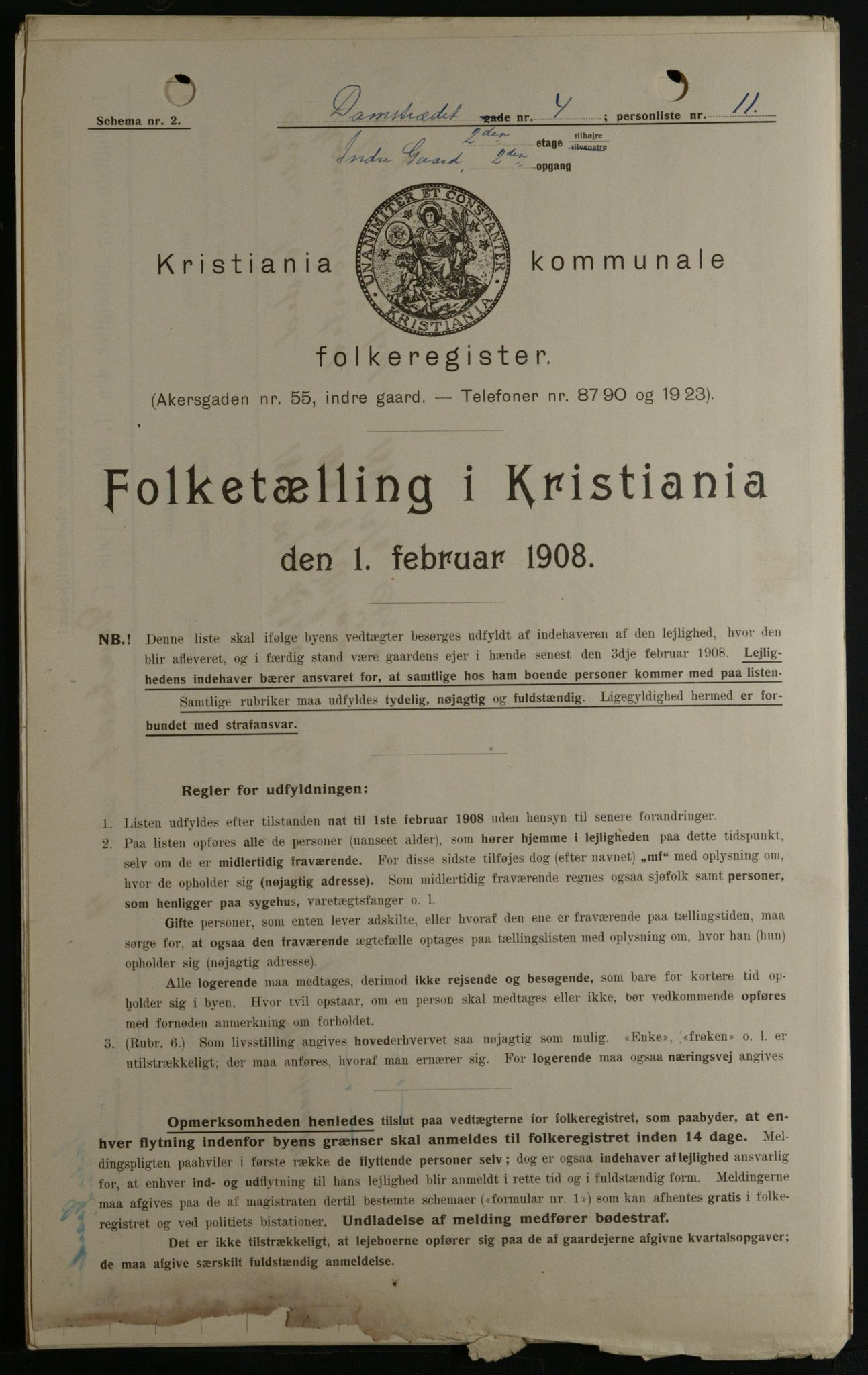 OBA, Municipal Census 1908 for Kristiania, 1908, p. 13512