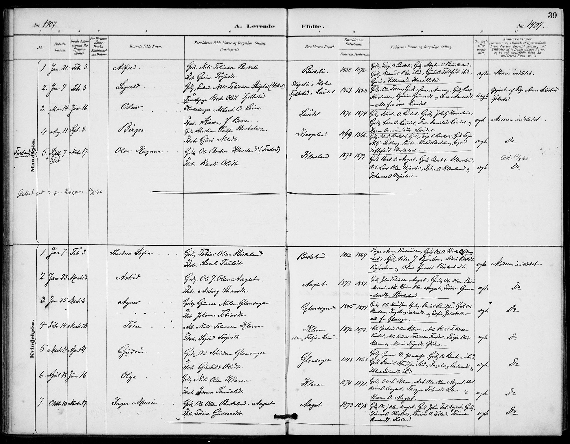 Holum sokneprestkontor, AV/SAK-1111-0022/F/Fa/Fab/L0007: Parish register (official) no. A 7, 1887-1912, p. 39