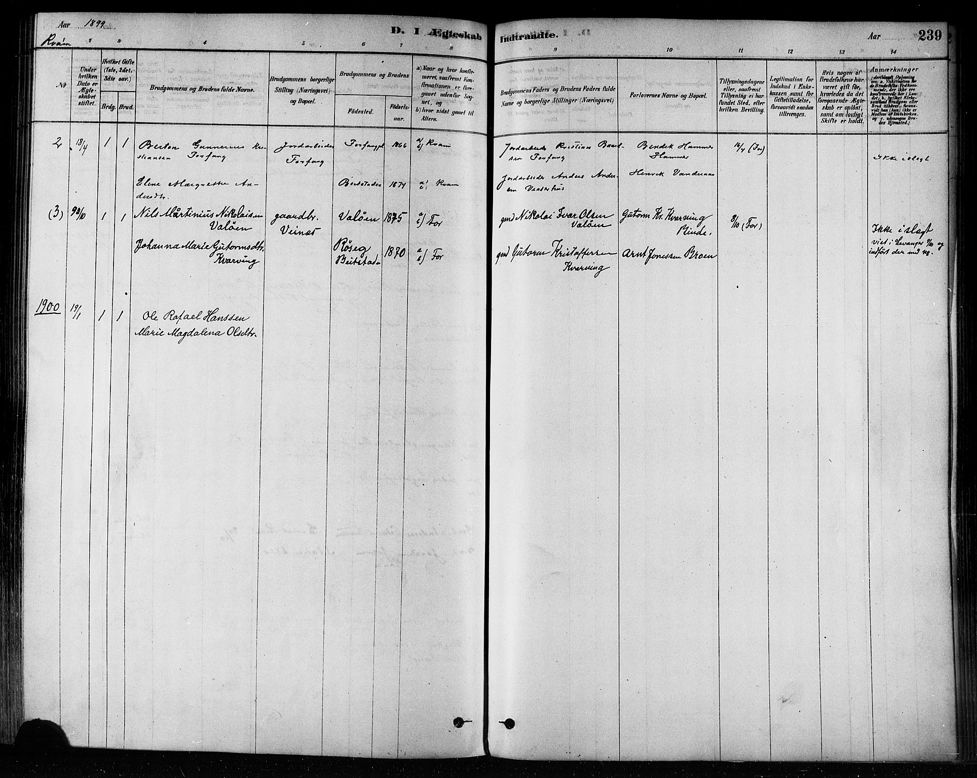 Ministerialprotokoller, klokkerbøker og fødselsregistre - Nord-Trøndelag, SAT/A-1458/746/L0449: Parish register (official) no. 746A07 /2, 1878-1899, p. 239